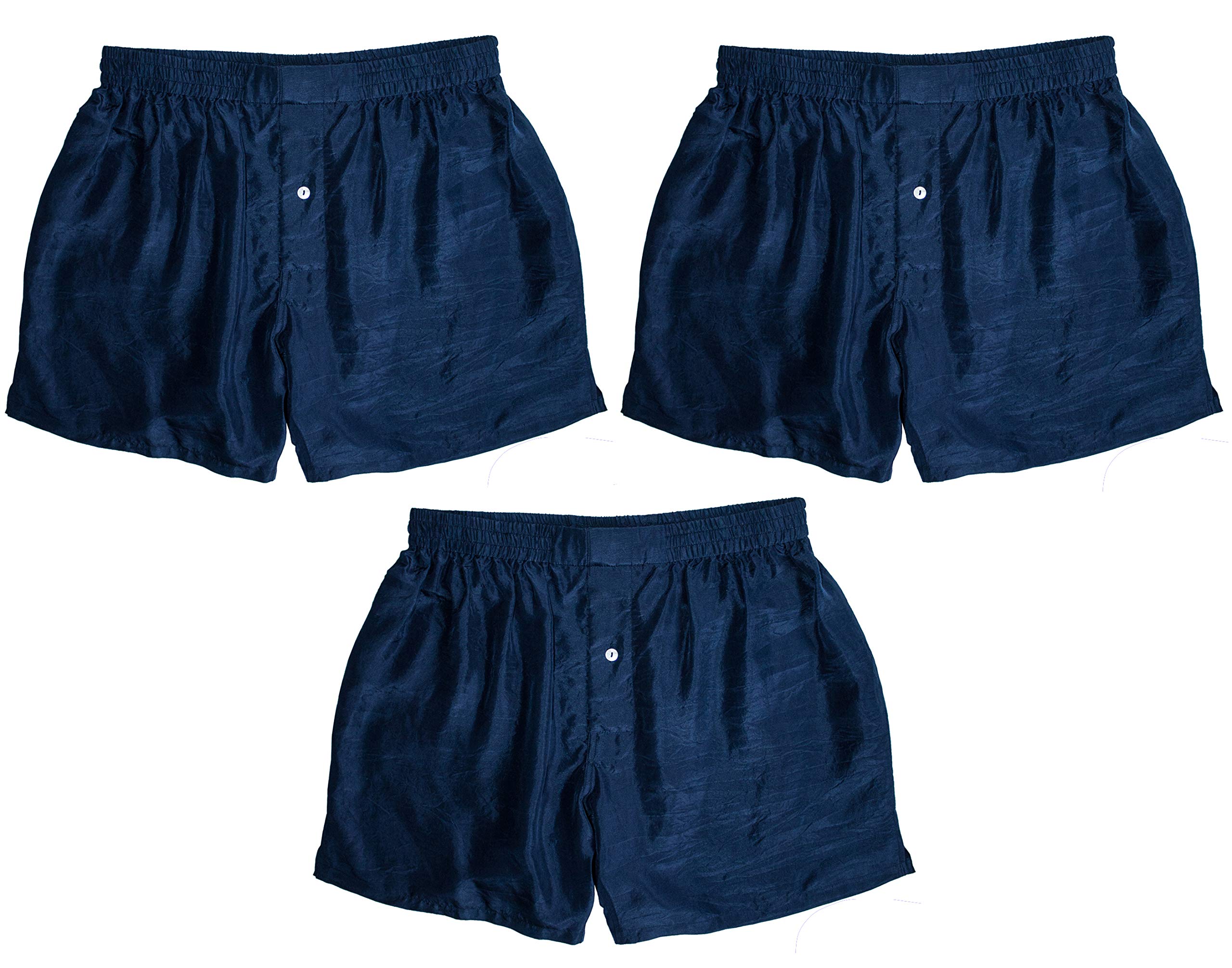 Premium 100% Silk Men's Boxer Shorts - Deep Navy (Set of 3) | Sizes 30