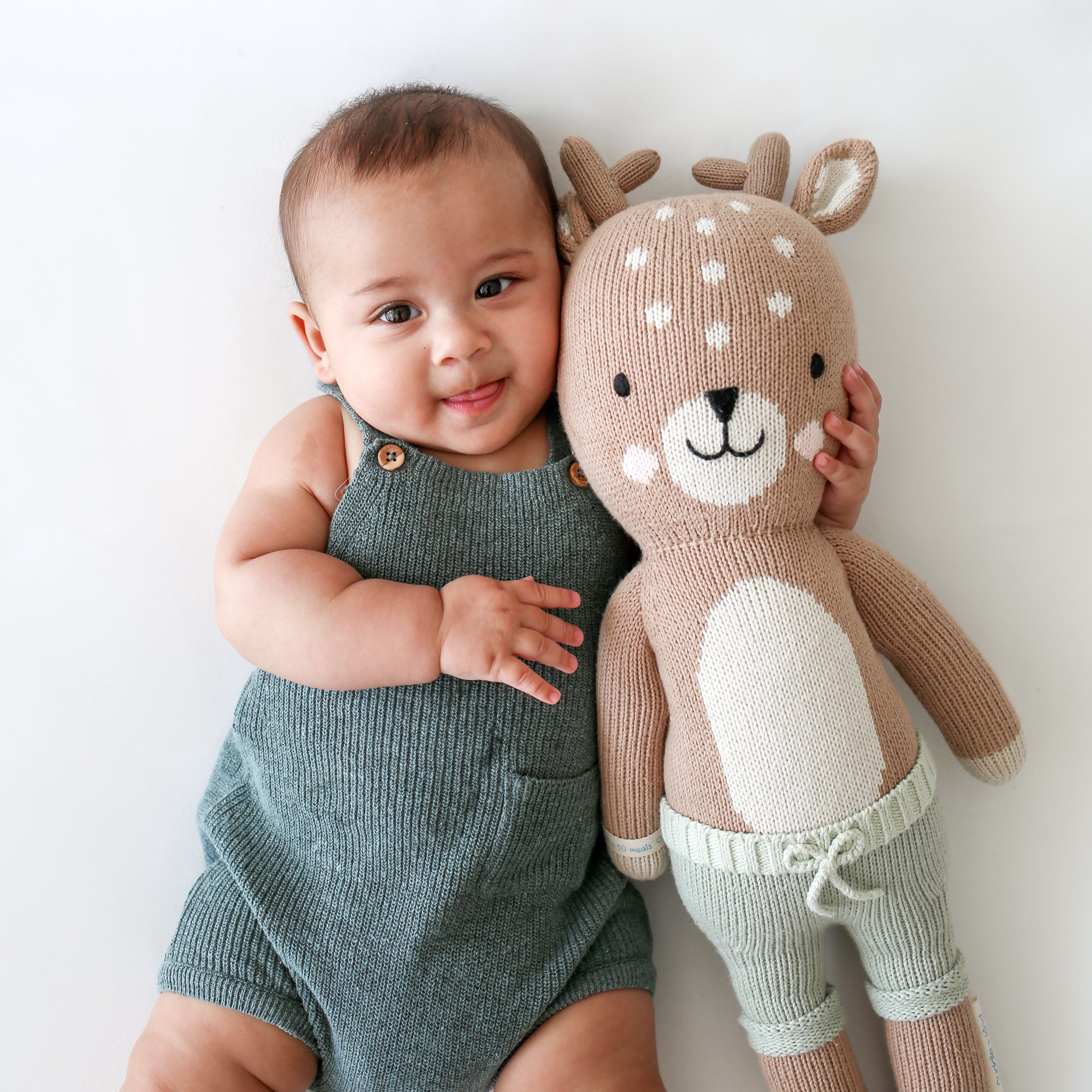 Cuddle+Kind Elliott the Fawn Plush Toy - Hand-Knit Organic Cotton Stuffed Animal for Kids & Babies | Perfect for Nursery Decor, Baby Shower Gifts & Cuddling Comfort