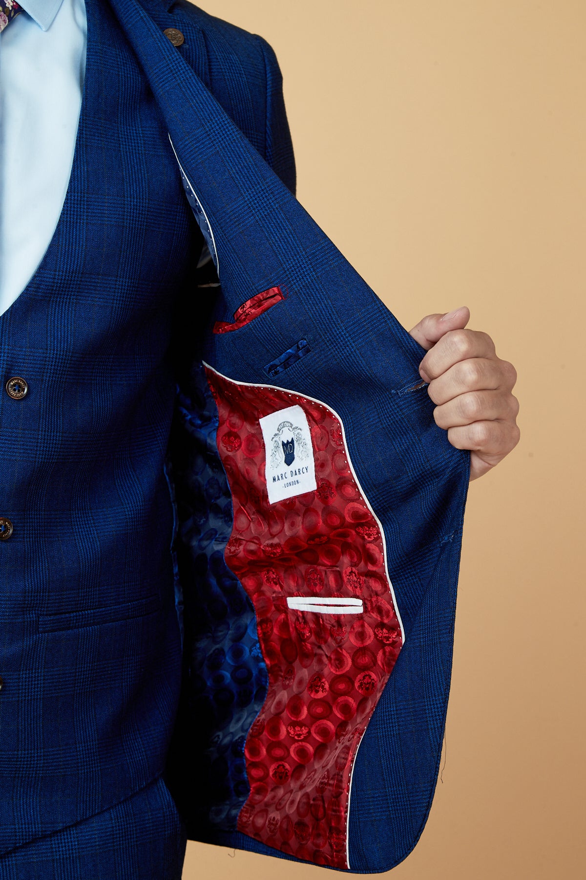 GEORGE Royal Blue Check Three Piece Suit for Men | Formal Business Attire | Wedding & Office Wear