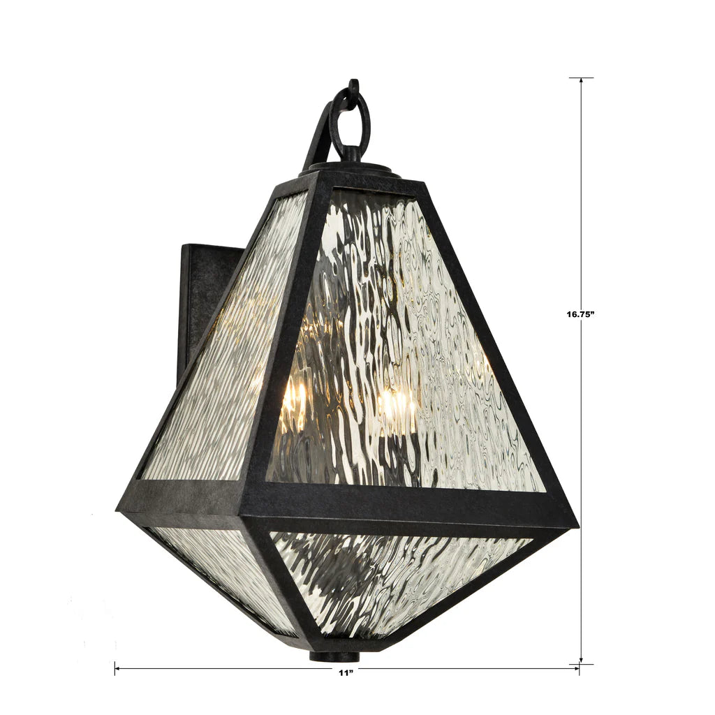 Brian Patrick Flynn Glacier 2-Light Outdoor Wall Sconce - 11x16.75 Inch Stainless Steel Water Glass Fixture with Black Charcoal Finish - 120V E26 Medium Base LED Compatible - Perfect for Patio, Garden, Porch, Entryway and Exterior Wall Lighting
