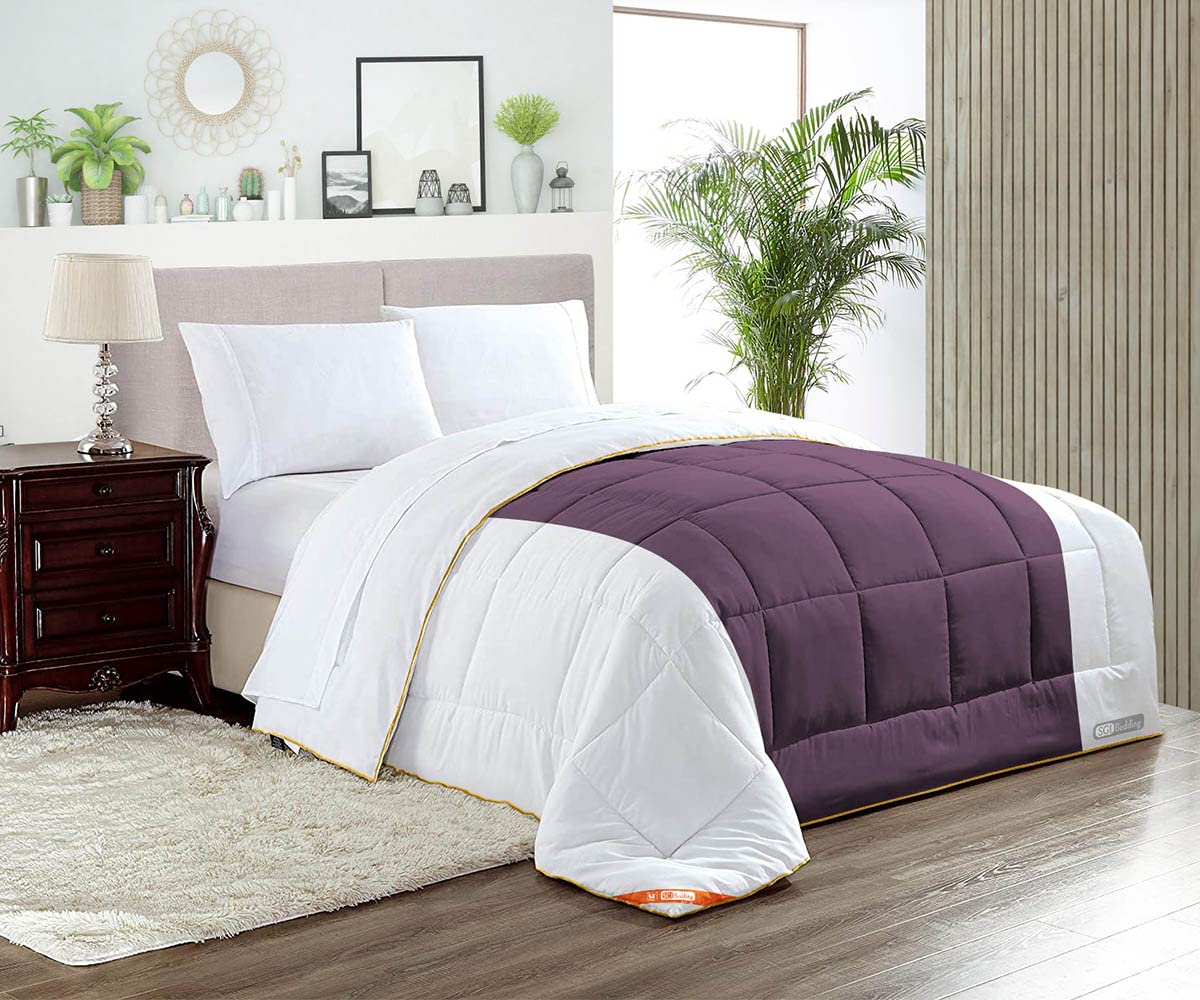 Twin XL Comforter Set - 300 GSM Plush Siliconized Microfiber Fill with Contrast Plum Duvet Insert & Matching Pillowcases | Ultra Soft Microfiber Shell, Box Stitched Design | Perfect for Guest Rooms, Dorm Beds & Cozy Winter Nights