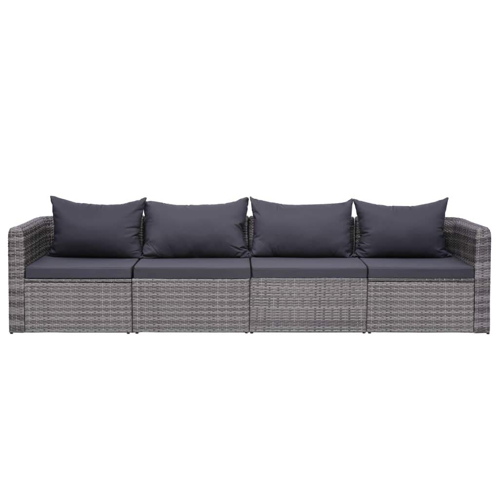 4-Piece Gray Poly Rattan Patio Sofa Set with Cushions - Outdoor Furniture for Garden, Backyard, Poolside & Balcony Relaxation