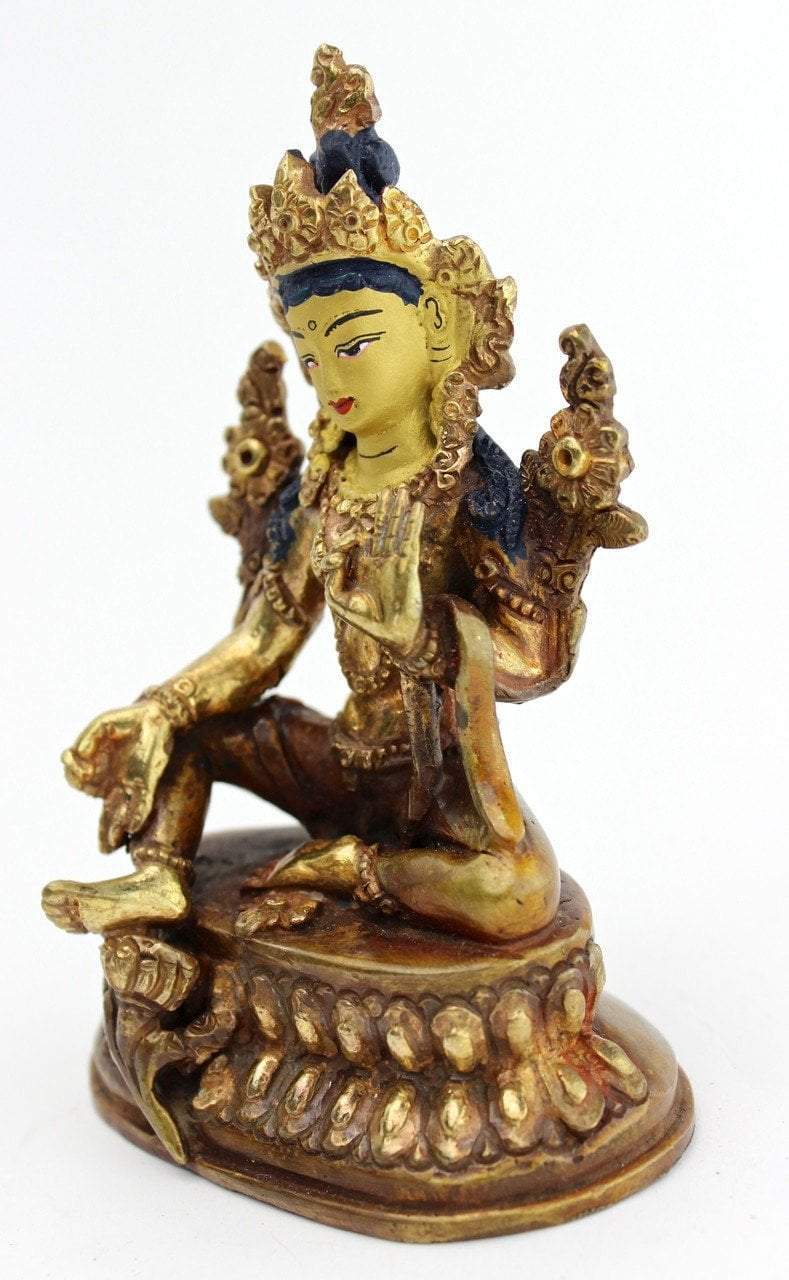4 Inch Bronze Green Tara Statue - Handcrafted Buddhist Goddess Statue for Home Altar, Meditation & Spiritual Decor | Perfect for Yoga Studios, Gifts & Feng Shui