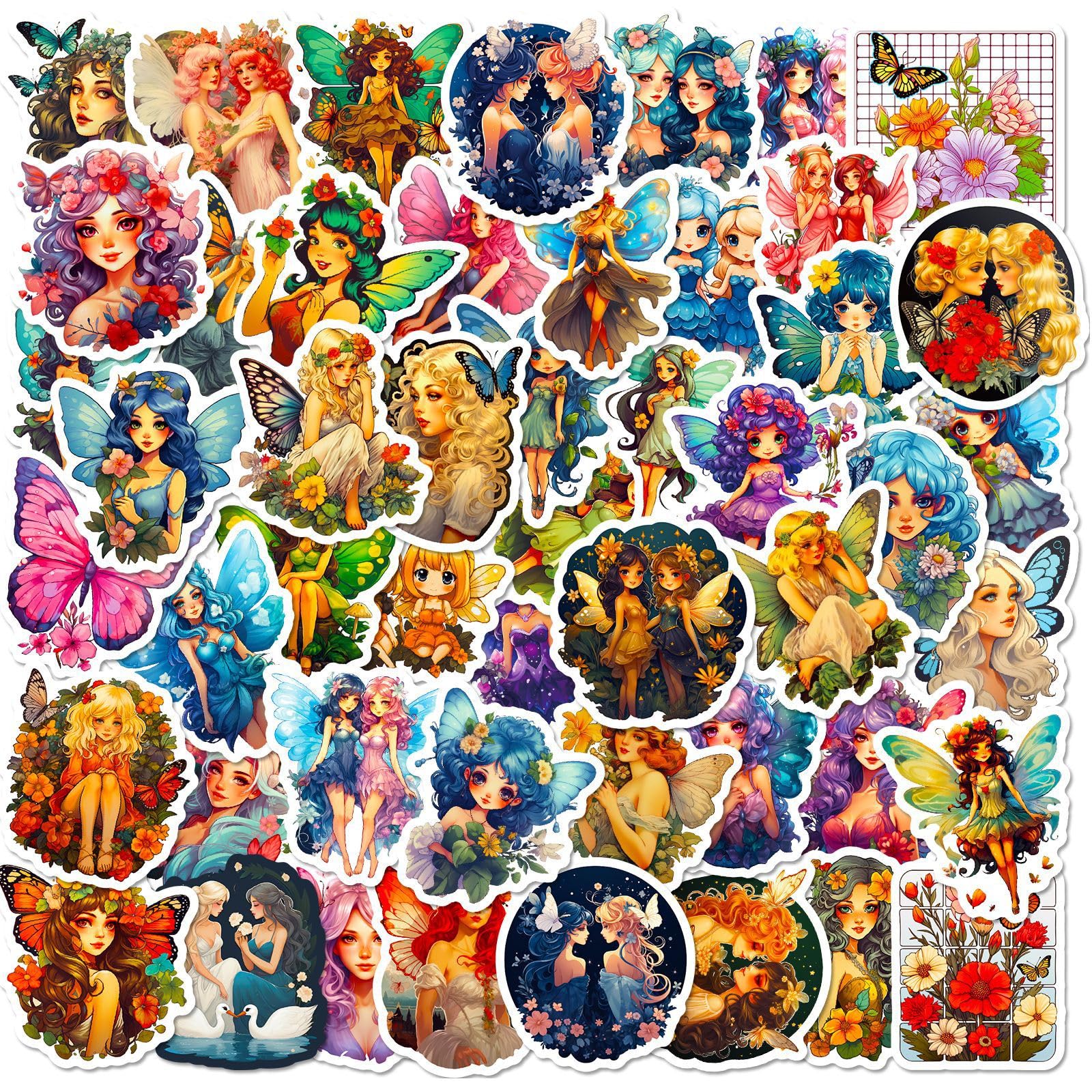 50Pcs Butterfly Fairy Stickers - Waterproof Vinyl Aesthetic Decals for Girls | DIY Scrapbooking, Laptop Decor, Water Bottle Stickers, Birthday Party Favors | Perfect for Journals, Phone Cases & School Supplies