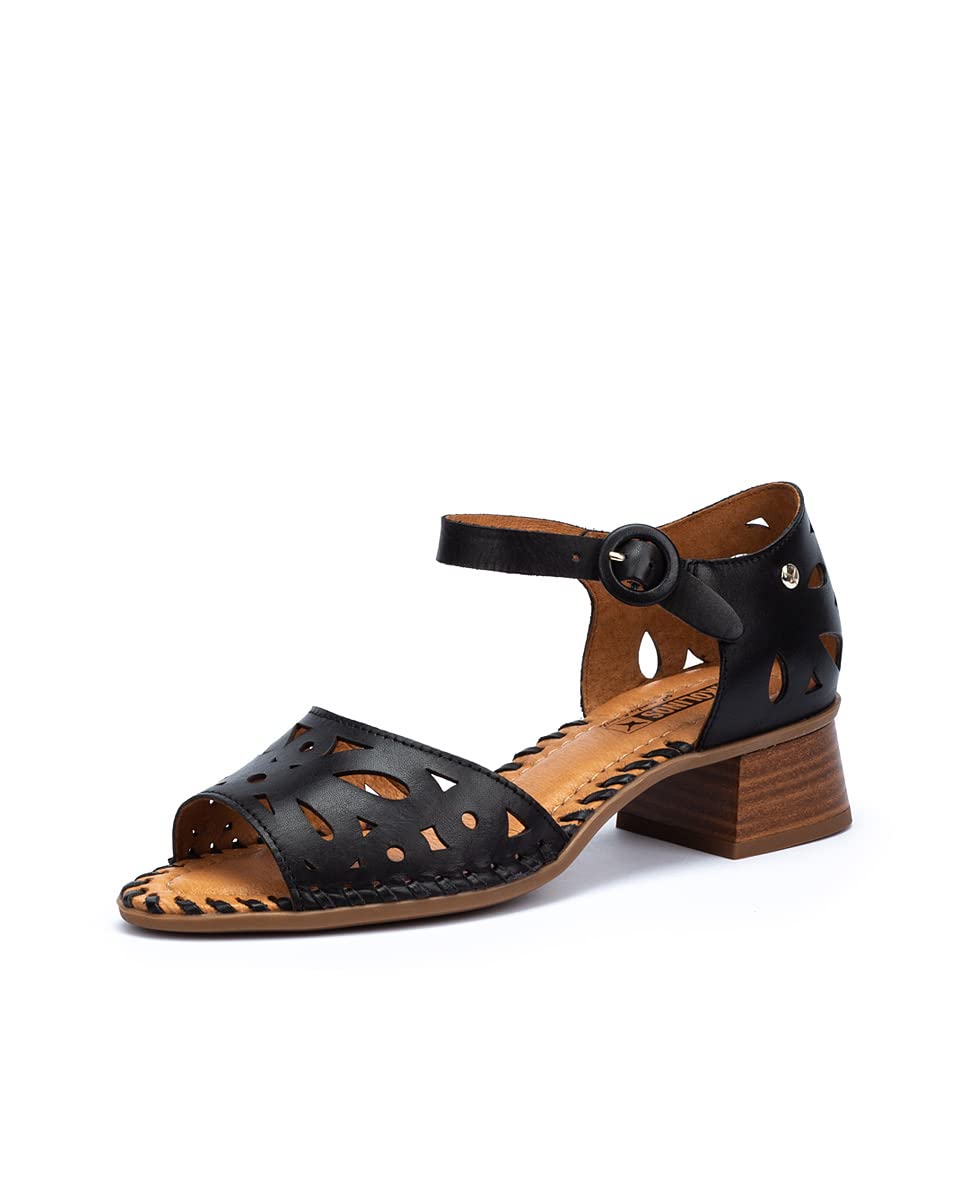 PIKOLINOS Women's Leather Heeled Sandals - Comfortable Black Dress Sandals for Summer, Weddings & Evening Events