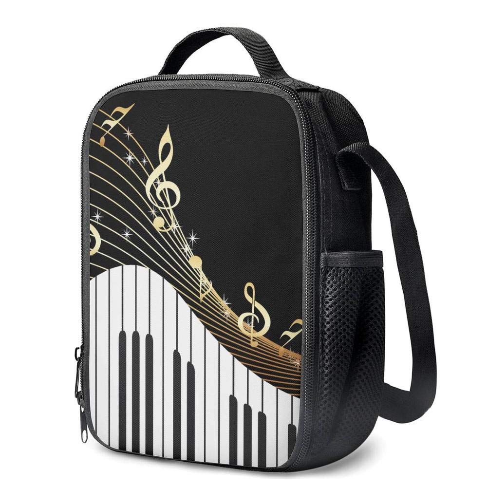 Gold Music Note Insulated Lunch Bag - Reusable Tote for School, Picnic & Travel | Eco-Friendly Snack Carrier for Kids & Adults | Perfect for Students, Office & Outdoor Activities