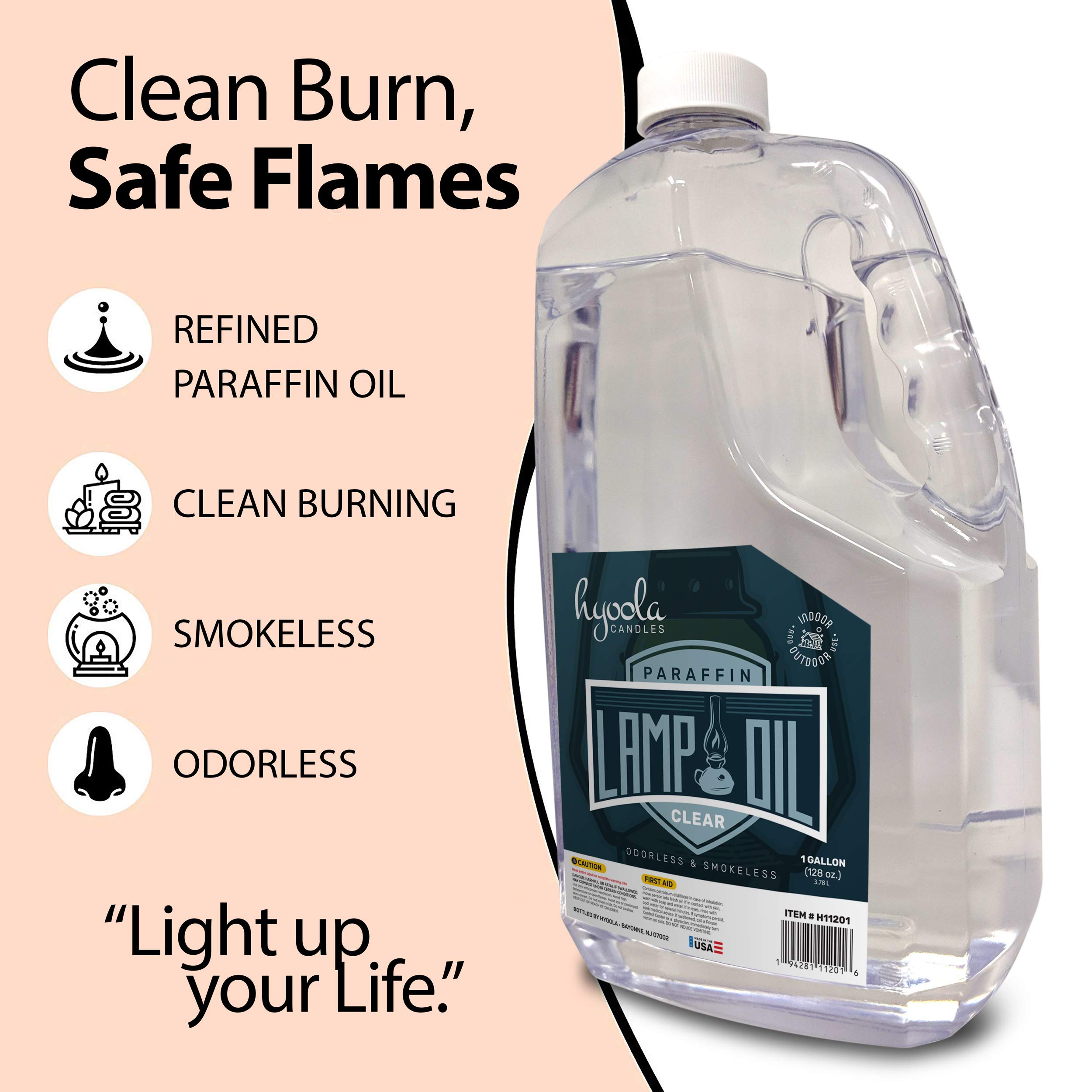 HYOOLA 1-Gallon Liquid Paraffin Lamp Oil - Ultra Clean Burning, Smokeless & Odorless Fuel for Indoor/Outdoor Lamps, Lanterns & Heaters - Highest Purity Lamp Oil (6 Pack) - Perfect for Emergency Lighting, Camping & Decorative Ambiance