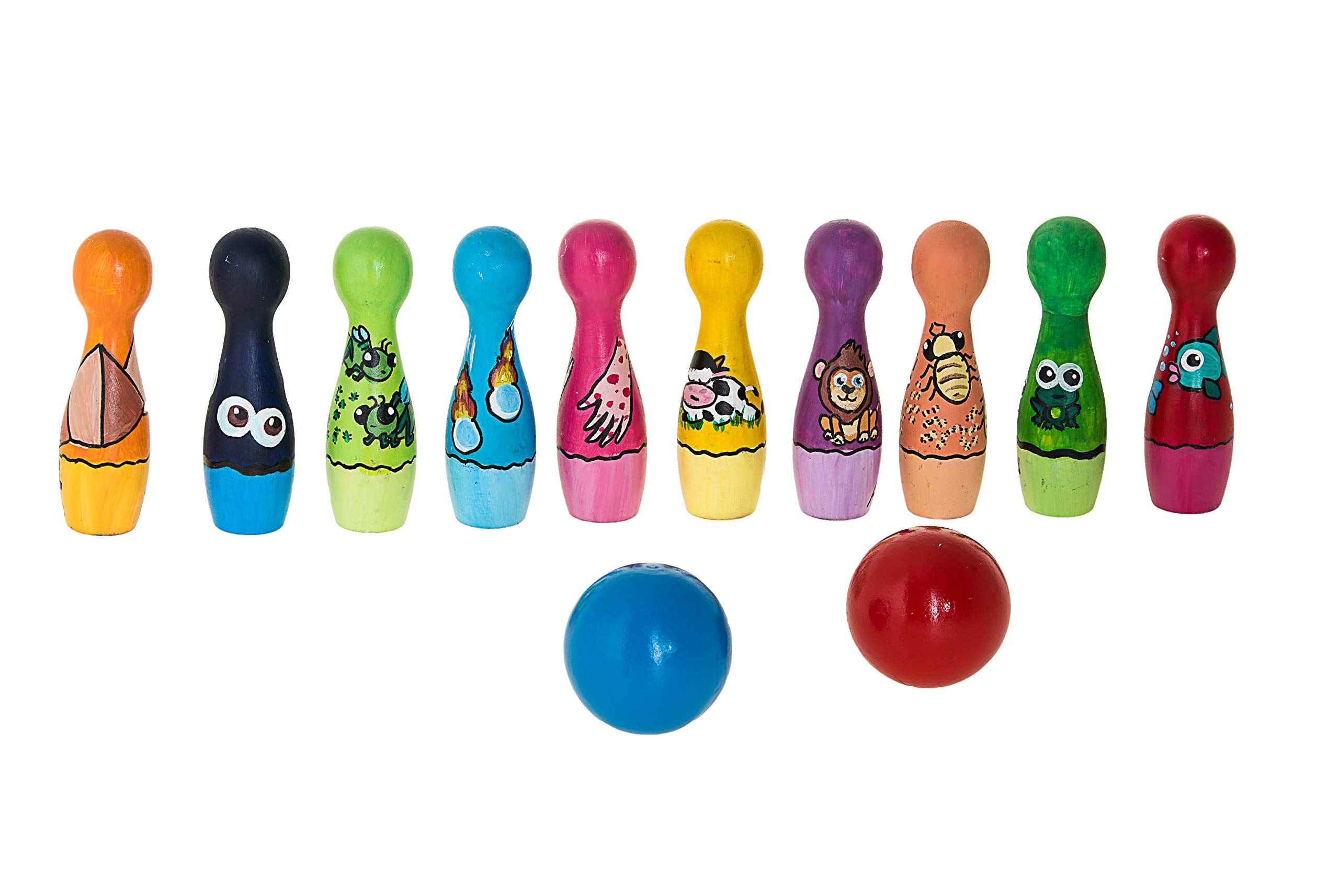 Handcrafted Wooden Ten Plagues Bowling Set - Passover Game with 10 Symbolic Pins & 2 Sturdy Balls - Perfect for Jewish Holiday Celebrations and Family Game Nights