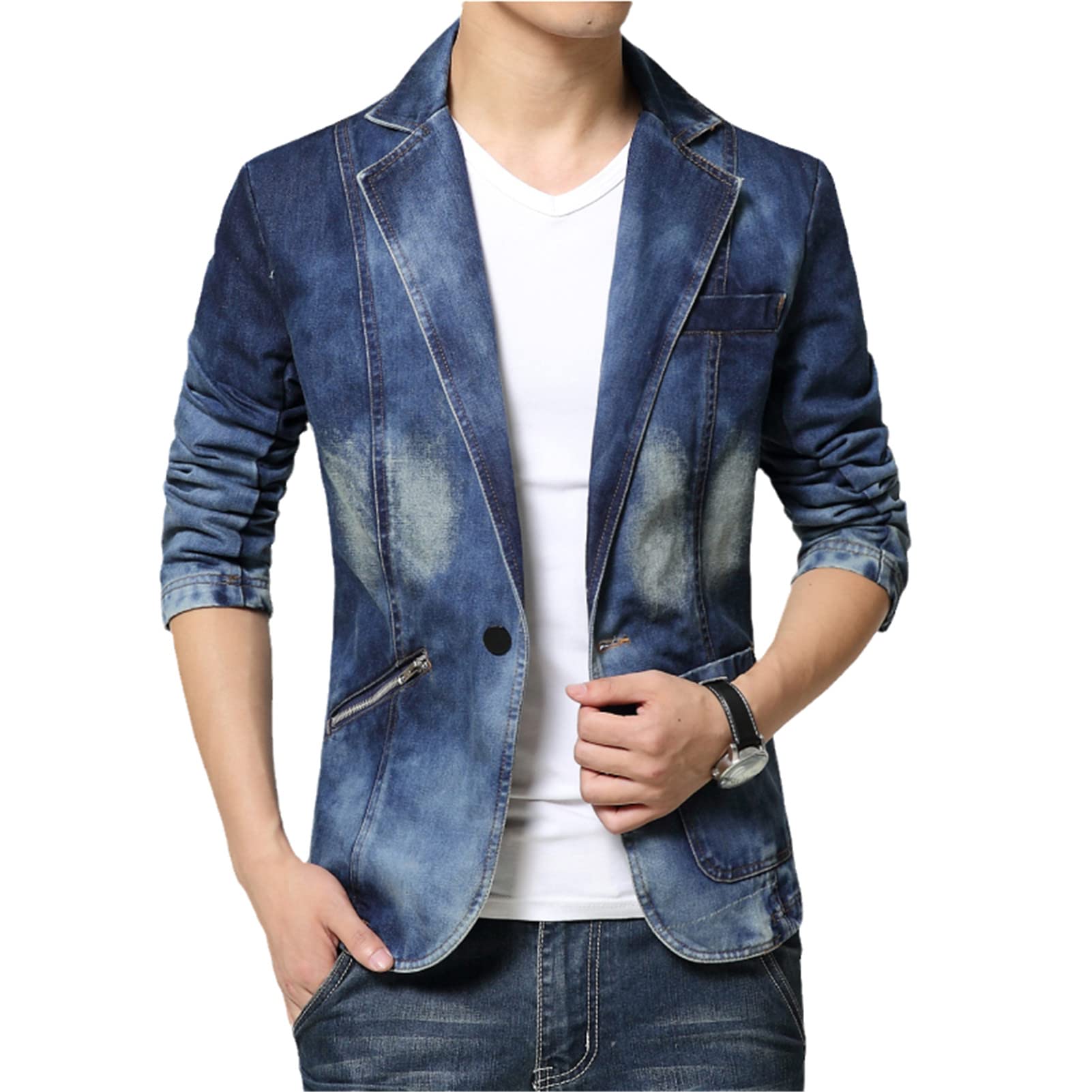 Men's Slim Fit Denim Suit Jacket - Single Button Casual Blazer for Business & Date Night | Stylish Denim Jacket for Office, Dinner & Outdoor Events