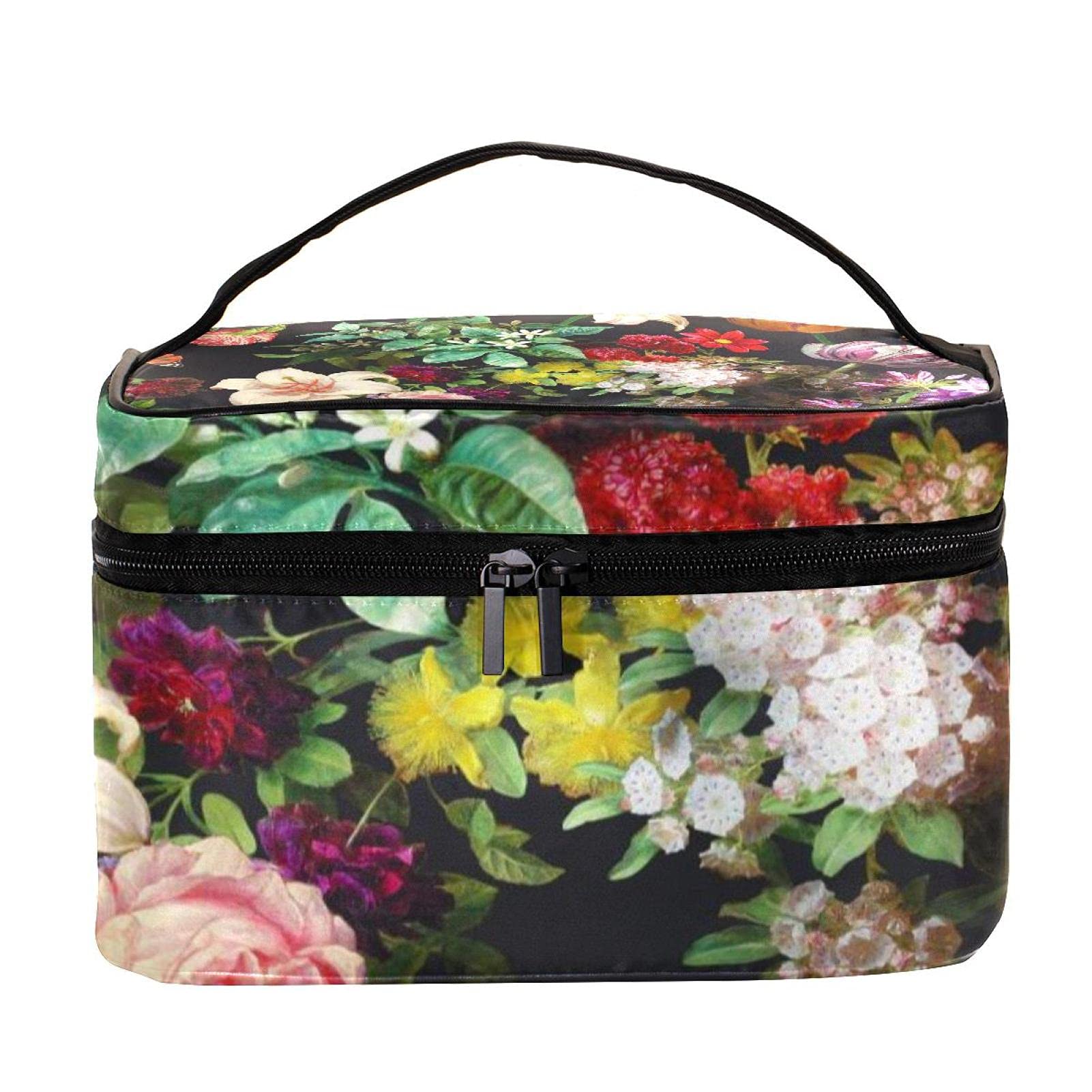 Vibrant Floral Travel Makeup Bag - Large Cosmetic Organizer with Zipper for Women & Girls | Perfect for Vacation, Gym, and Daily Essentials Storage