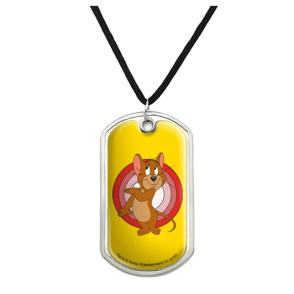 Tom and Jerry Jerry Character Military Dog Tag Pendant Necklace with Cord - Fun Cartoon Jewelry Gift for Kids & Fans - Perfect for Cosplay, Costume Parties and Everyday Wear