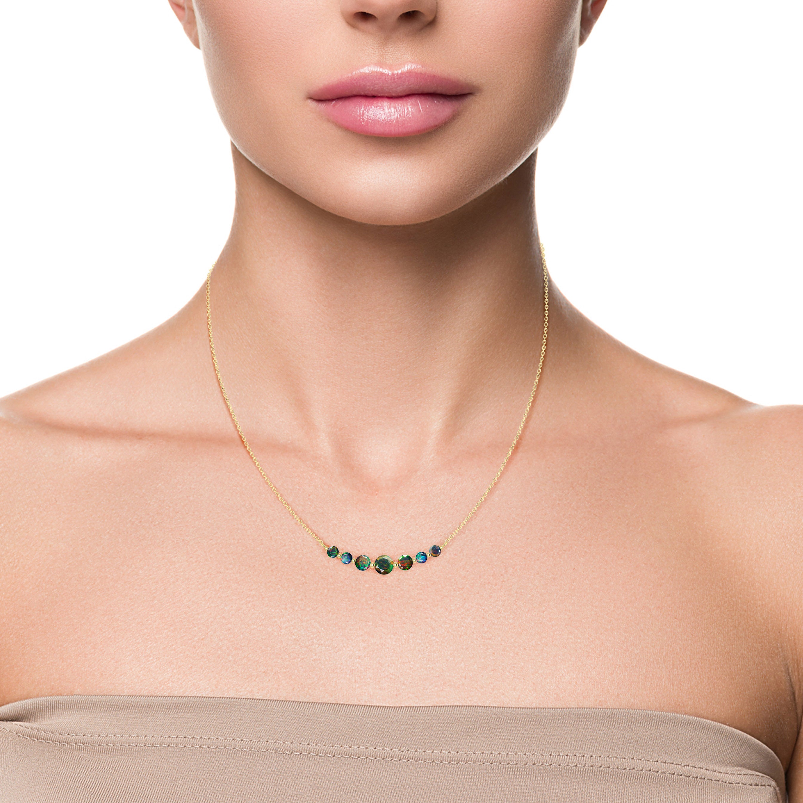 Exquisite Round Fire Opal Bar Pendant Necklace for Women | Genuine Gemstone Jewelry Gift for Her | Perfect for Date Nights, Weddings & Special Occasions