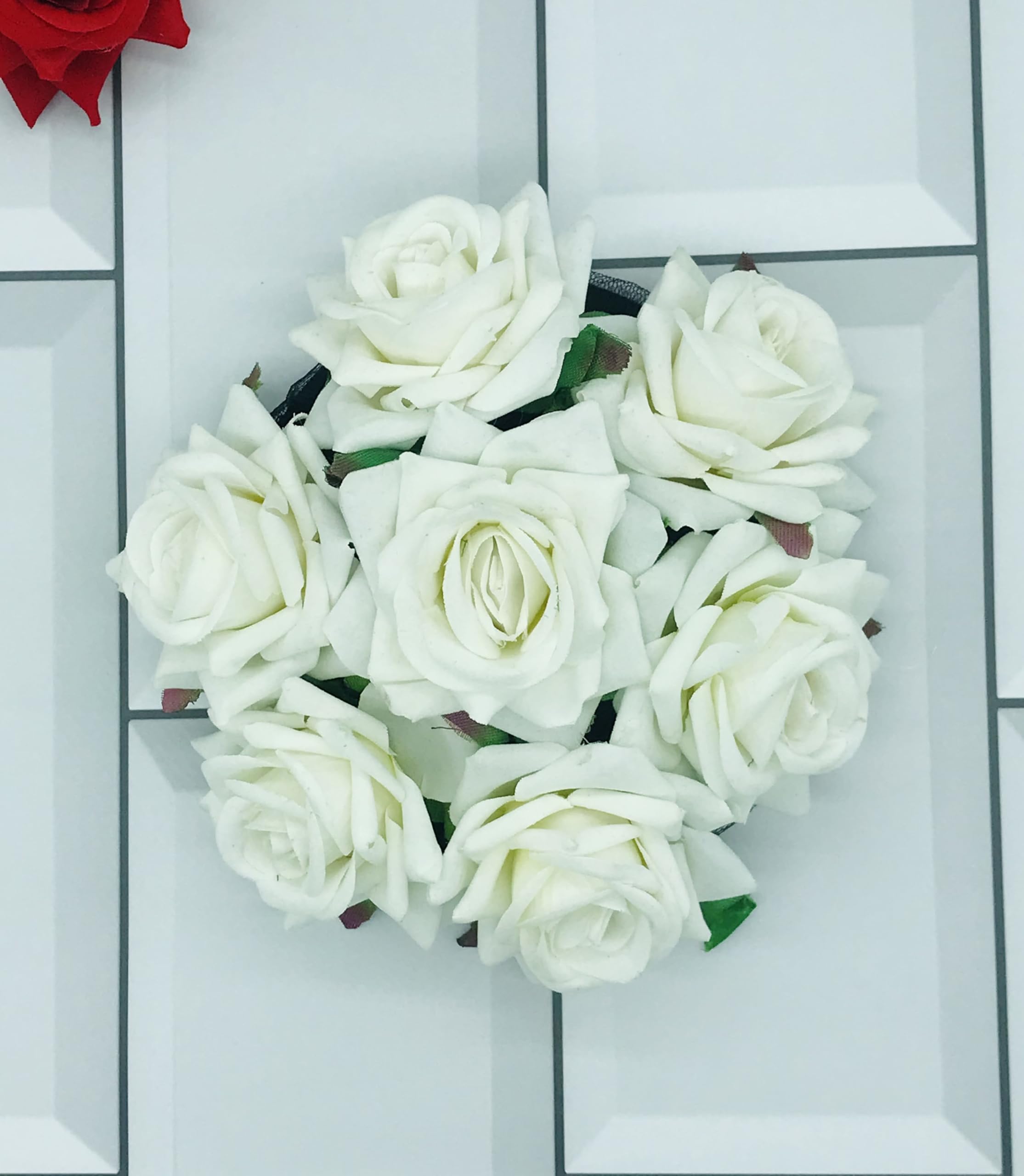 Gadinfashion™ Artificial Rose Flower Juda Gajra Hair Bun Accessories for Women & Girls - Elegant White Wedding & Party Hair Jewelry - Perfect for Bridal, Prom, and Special Occasions