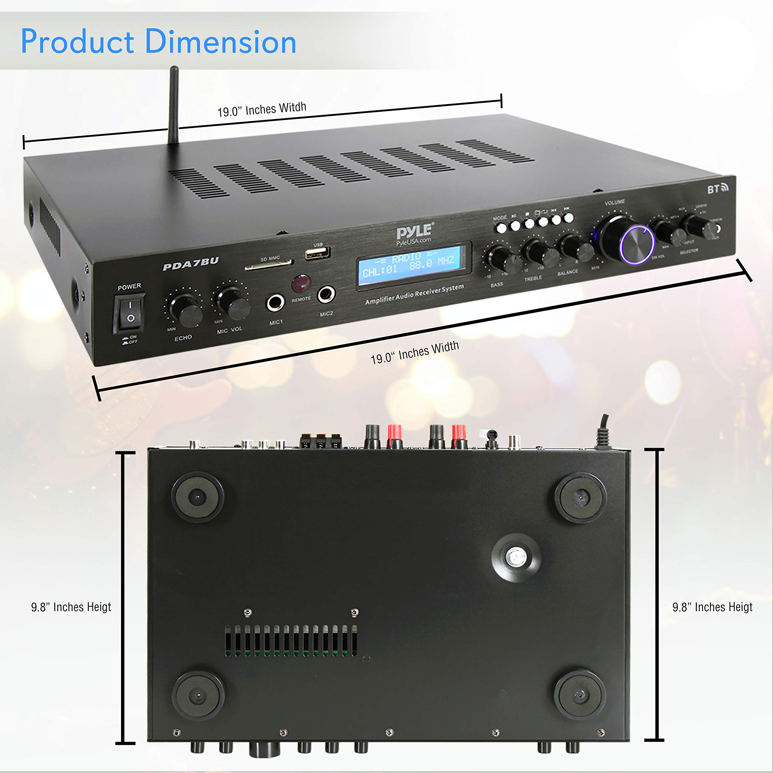 Pyle Waterproof Bluetooth Speaker System with Home Theater Amp - Wireless Audio Receiver for Indoor & Outdoor Use (Black) | Perfect for Parties, Poolside, and Home Entertainment