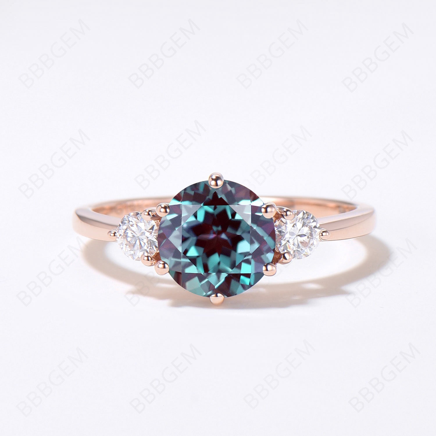 3pcs 14K Gold Alexandrite Bridal Ring Set - Round Moissanite Engagement Ring & Wedding Band with Three Stone Cluster for Women | Perfect for Proposals, Anniversaries, and Bridal Jewelry Gifts
