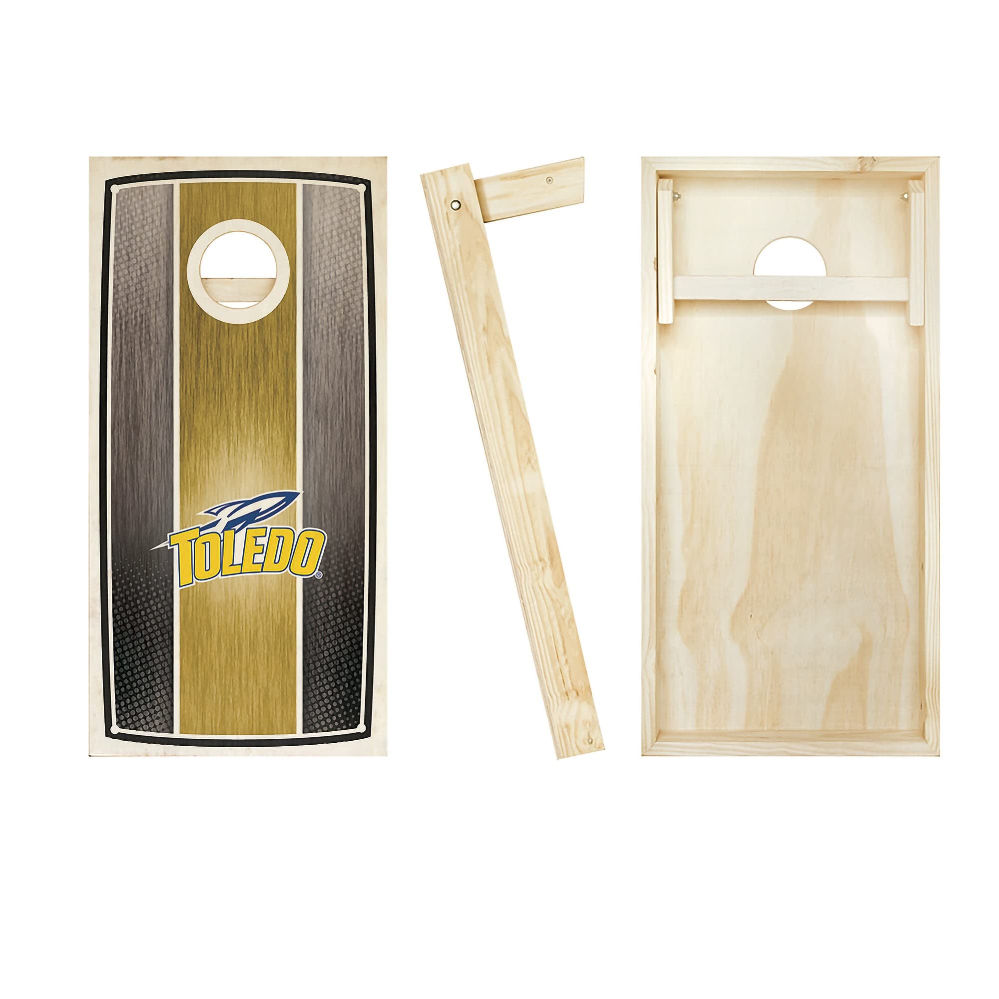 Custom Toledo Stained Striped Cornhole Board Set with Team Logo - Regulation Size Outdoor Bean Bag Toss Game for Backyard, Tailgating & Parties