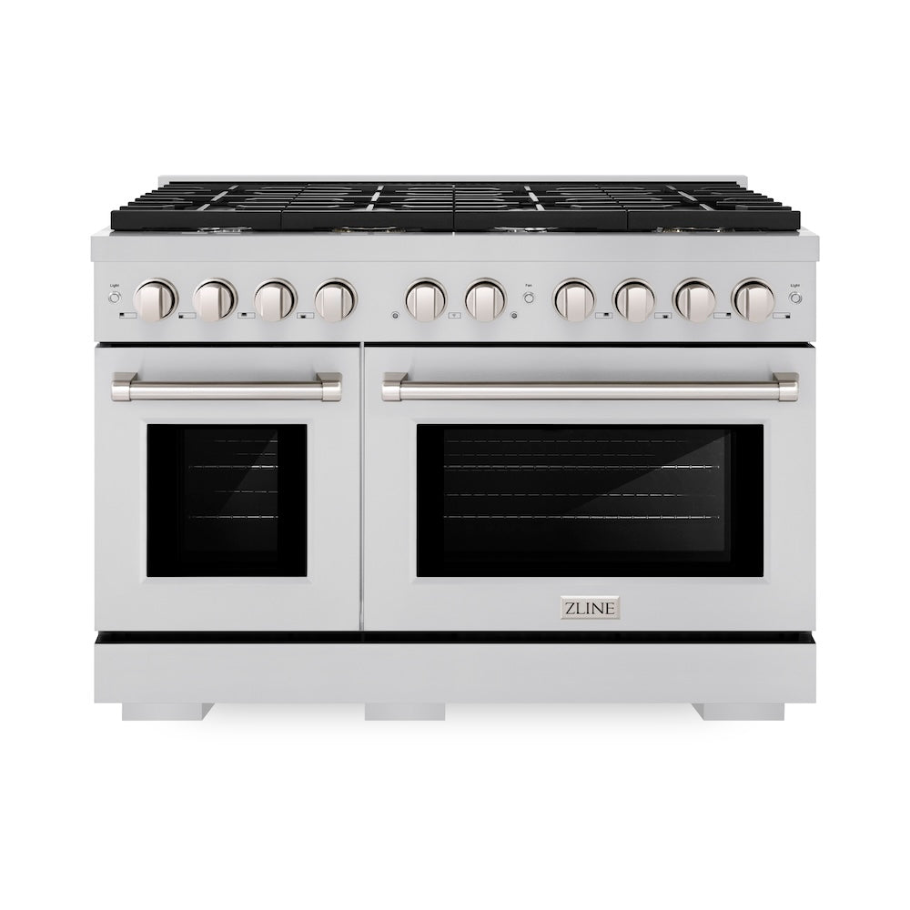 ZLINE 48-Inch Stainless Steel Gas Range with 8 Burner Cooktop & 6.7 cu. ft. Double Oven - Professional SGR48 Model for Large Kitchens, Holiday Cooking & Entertaining