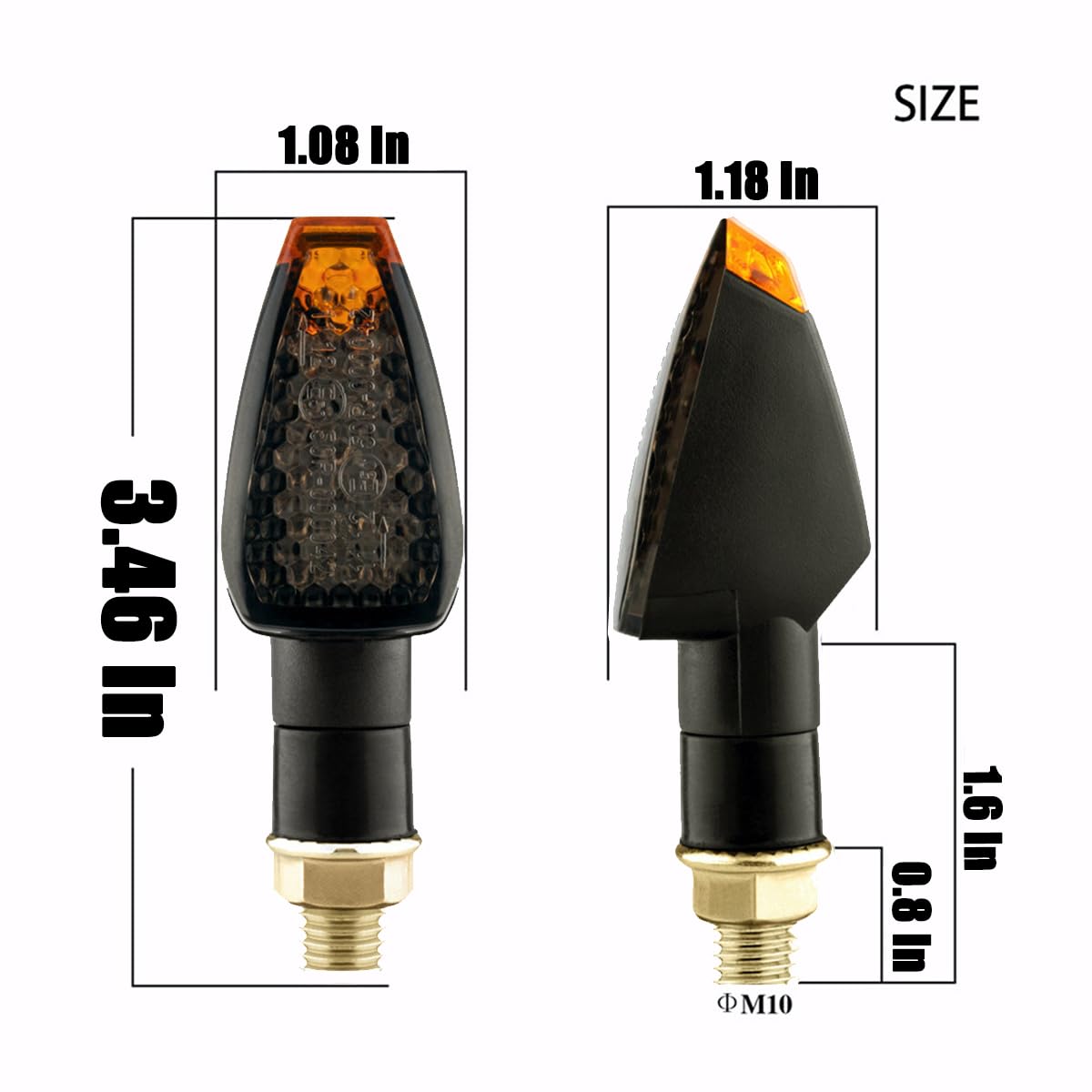 BESULEN 4Pcs Motorcycle Turn Signal Lights - 14 LED 12V Amber Indicator Blinkers for Front & Rear, Black LED Stalk Arrow Lights - Perfect for Harley, Honda, Yamaha & Cruiser Bikes