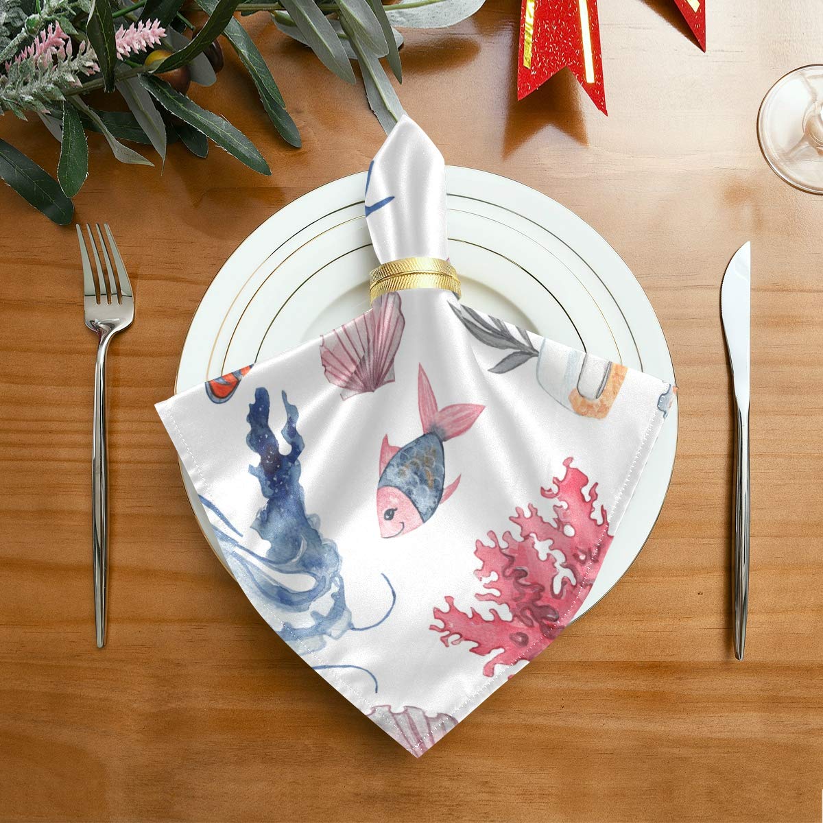 Bardic 6-Pack Reusable Cloth Napkins Set - 20x20 Inch Ocean Animal Print Washable Dinner Napkins for Holiday Parties, Restaurants & Banquets | Eco-Friendly Table Linens for Everyday Dining & Special Occasions