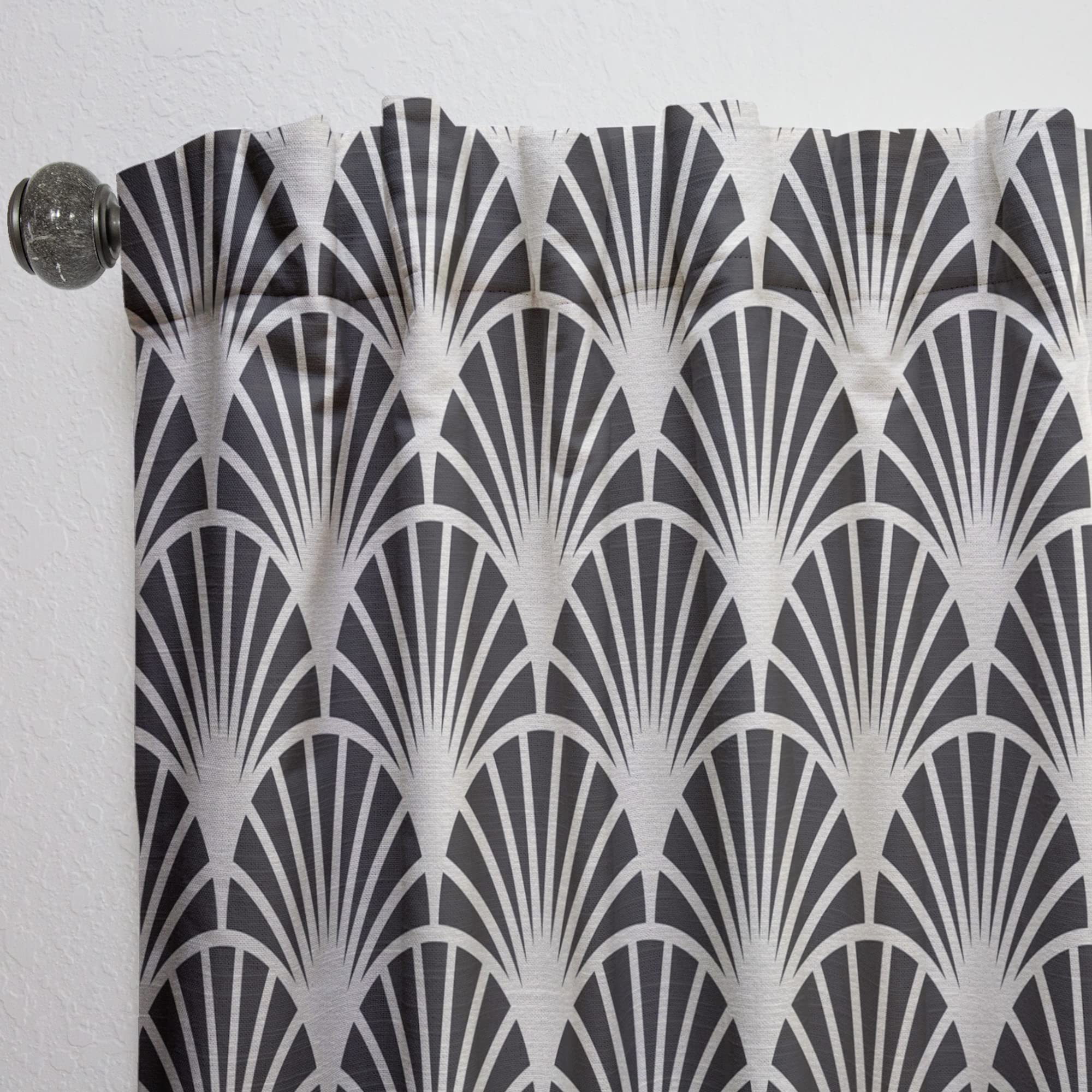 DesignQ Retro Art Deco Wave Print Thermal Insulated Curtains - Single Panel 52x90 Inches - Elegant Window Treatments for Bedroom & Living Room | Perfect for Home Decor & Light Blocking