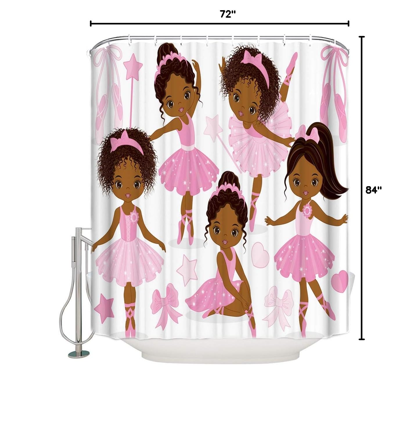 Waterproof Ballet Shower Curtain Set - 72x84 Inch Extra Long Pink Ballerina Girl Design with 12 Hooks | Polyester Fabric Bathroom Decor for Kids & Dance Lovers | Perfect for Nursery, Ballet Studio & Themed Bathrooms