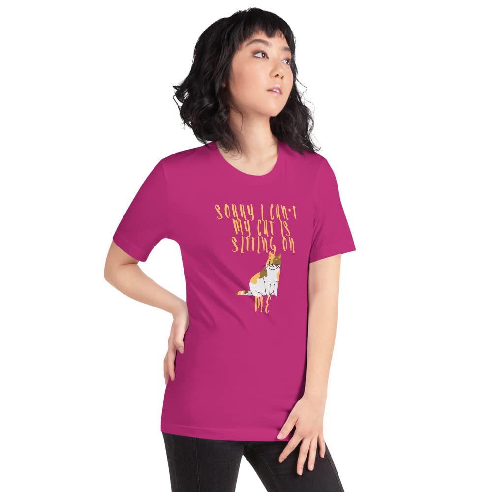 Funny Cat Lover T-Shirt - Sorry I Can't My Cat is Sitting on Me - Perfect Gift for Cat Moms & Dads - Wear for Casual Outings, Pet Lover Meetups & Relaxing at Home