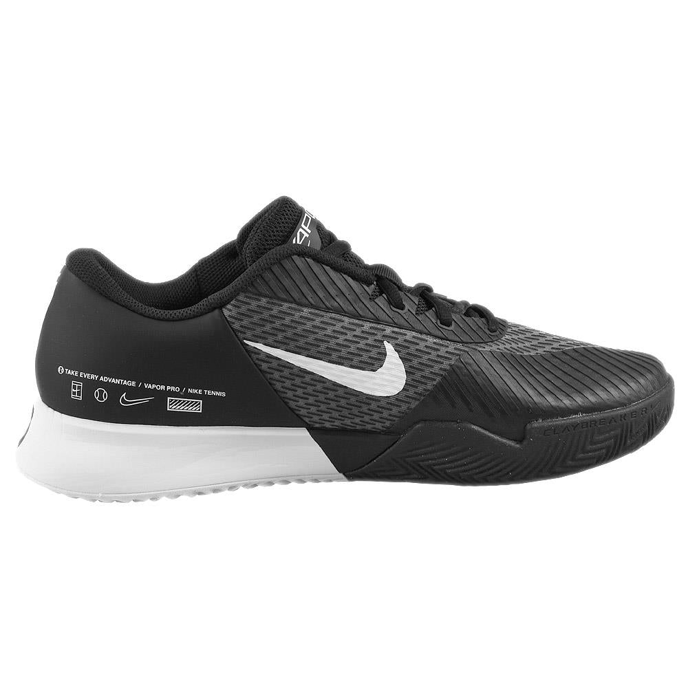 Nike Men's Air Zoom Vapor Pro 2 Clay Court Tennis Shoes - Black/White - Lightweight & Durable for Competitive Play & Training