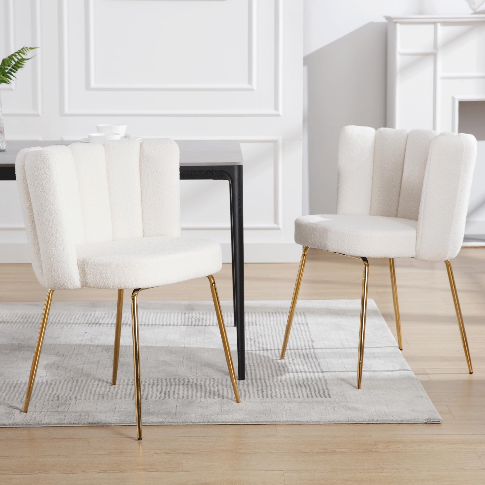 Modern White Dining Room Chairs Set of 2 - Upholstered Accent Side Chairs with Gold Metal Legs for Kitchen, Living Room & Dining Room - Perfect for Small Spaces, Breakfast Nooks and Contemporary Home Decor