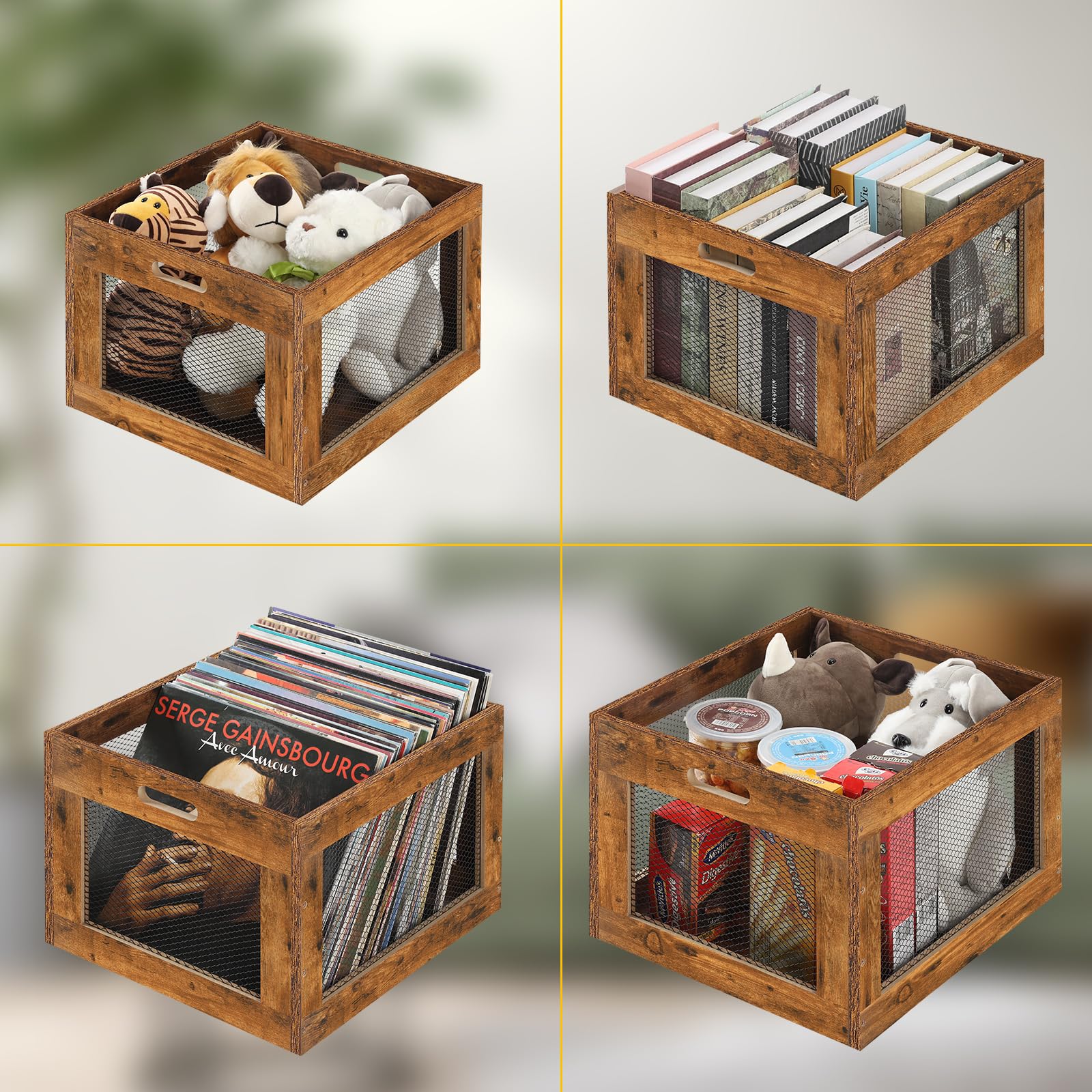 HAITRAL Wooden Vinyl Record Storage Crate with Handle - Multifunctional Organizer for Records, Books, Toys, Snacks & Magazines - Perfect for Home, Office & Music Studio Organization