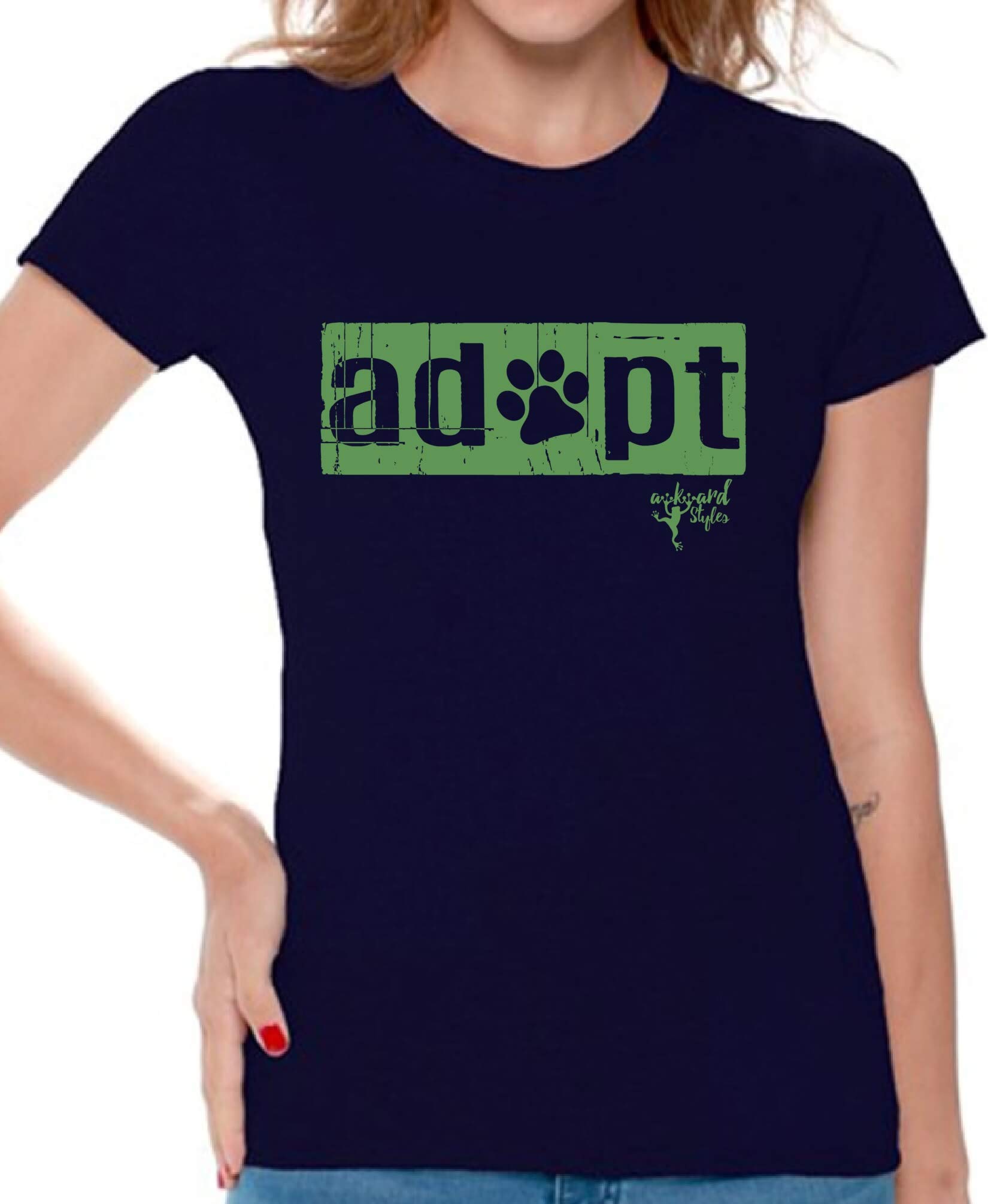 Awkwardstyles Women's Adopt Don't Shop T-Shirt - Cute Dog Lover Gift Tee with Free Bookmark - Perfect for Animal Rescue Supporters & Pet Adoption Awareness
