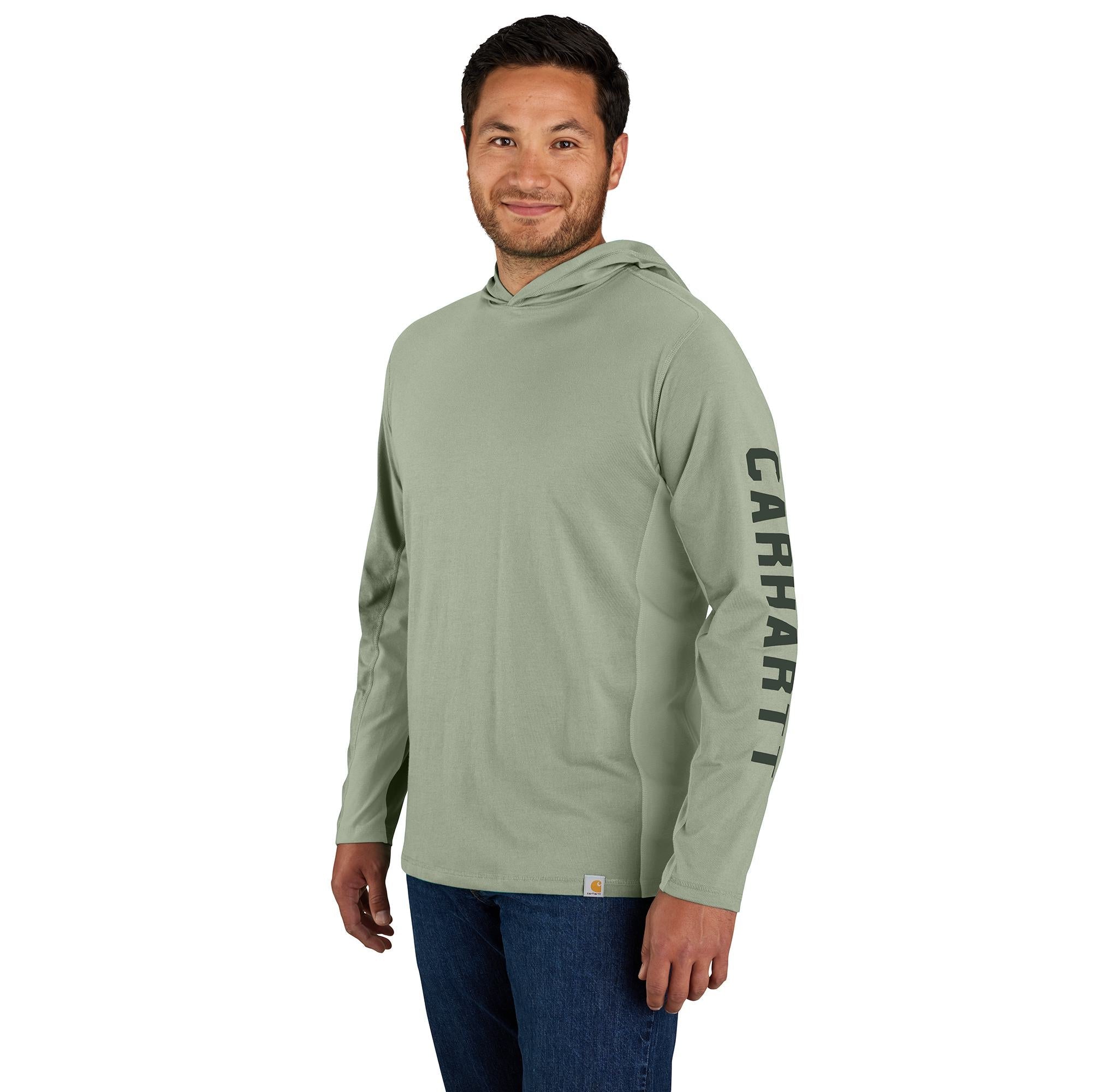Carhartt Men's Force® Relaxed Fit Long Sleeve Logo Graphic Hooded Tee - Comfortable Workwear Hoodie for Construction, Outdoor & Casual Wear