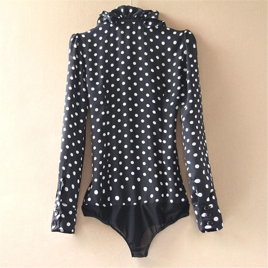 Women's Polka Dot Print Long Sleeve Bodysuit - Ruffled Blouse Top for Women | Casual Outfit, Party Wear & Date Night Fashion