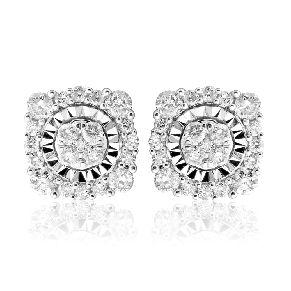 9ct White Gold 1/2 Carat Cluster Diamond Stud Earrings for Women - Elegant Wedding, Anniversary & Party Jewelry Gift