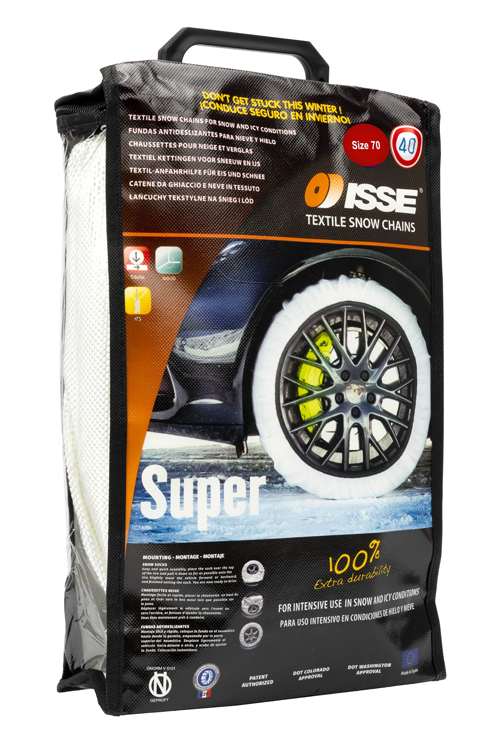 Shark C50070 Super Long Life Snow Socks for Car Tires - Size 70 - Winter Traction Aid for Snow & Ice - Perfect for SUVs, Trucks & Emergency Winter Driving