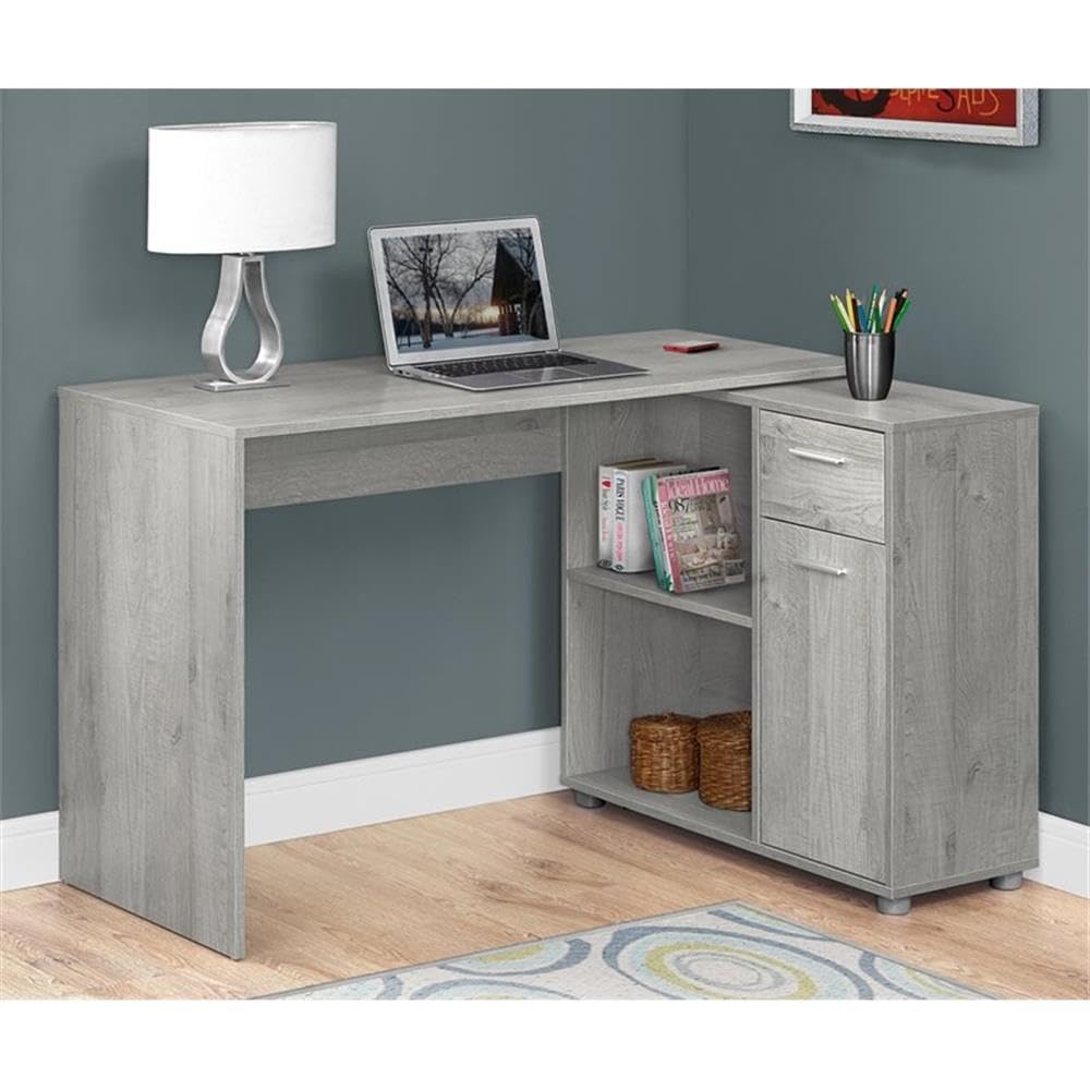 Pemberly Row L-Shaped Computer Desk with Storage Cabinet in Gray - Perfect for Home Office, Gaming Setup & Small Space Workstations
