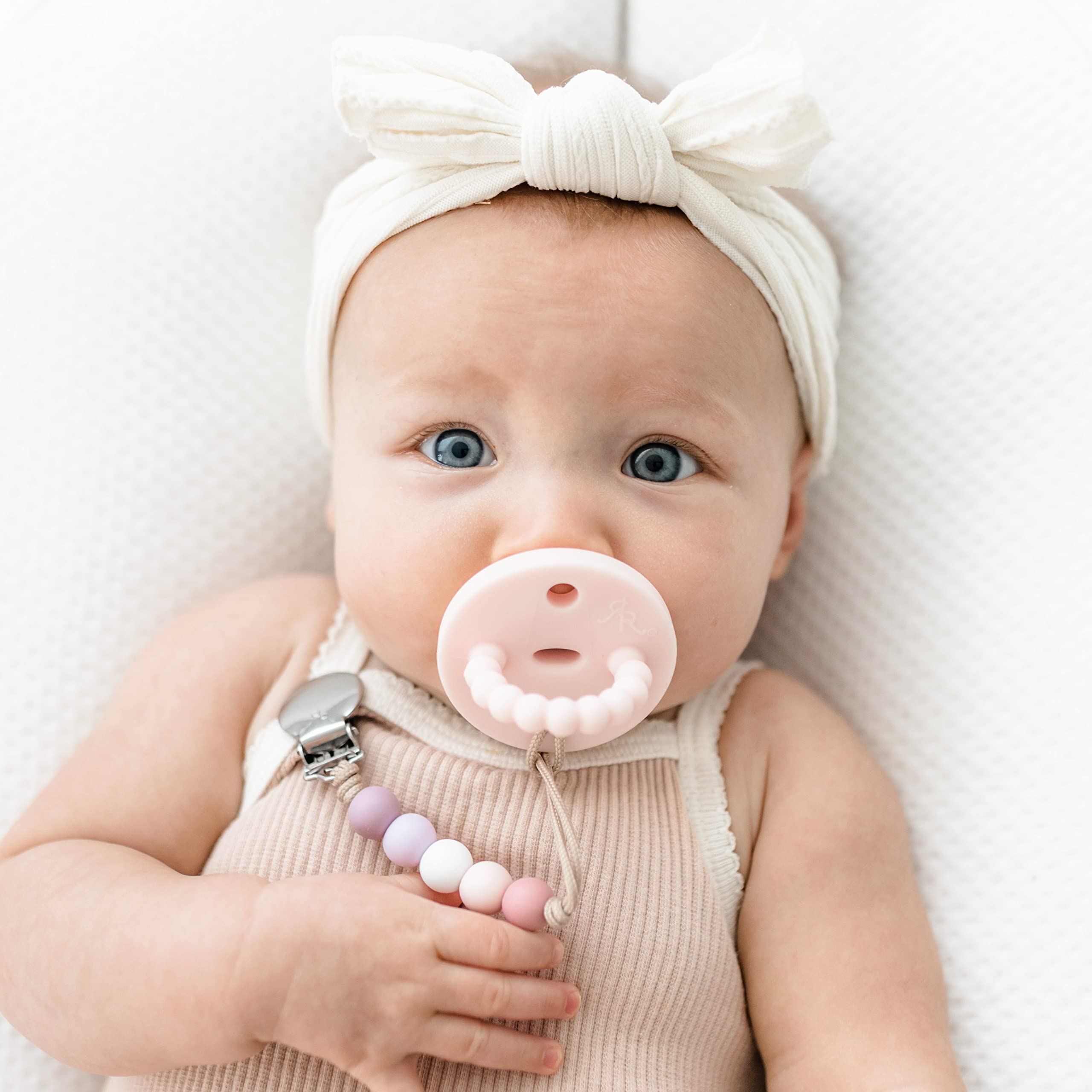 Ryan & Rose Cutie PAT Pacifier Teether - Slant Design, Pink Baby Pacifier & Teething Toy for Newborns & Infants - Perfect for Soothing, Sleep & Teething Relief