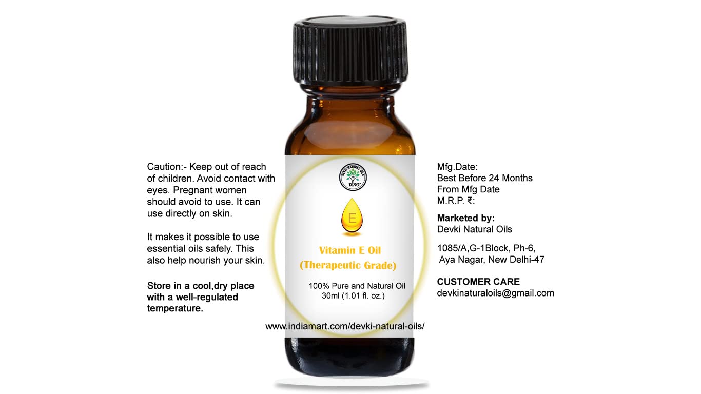 Pure & Undiluted Vitamin E Oil for Skin - 30ml | Deep Moisturizing, Anti-Aging, Wrinkle Reduction | Face, Body & Hair Care | Massage, Night Routine & Daily Hydration