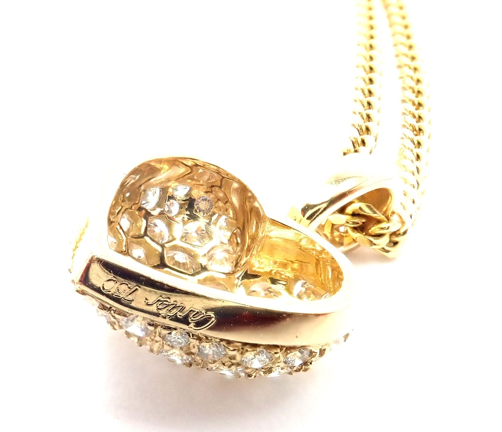 Authentic Cartier 18K Yellow Gold 2 Carat Diamond Pavé Large Heart Pendant Necklace for Women - Luxury Valentine's Day Gift, Anniversary Present & Special Occasion Jewelry
