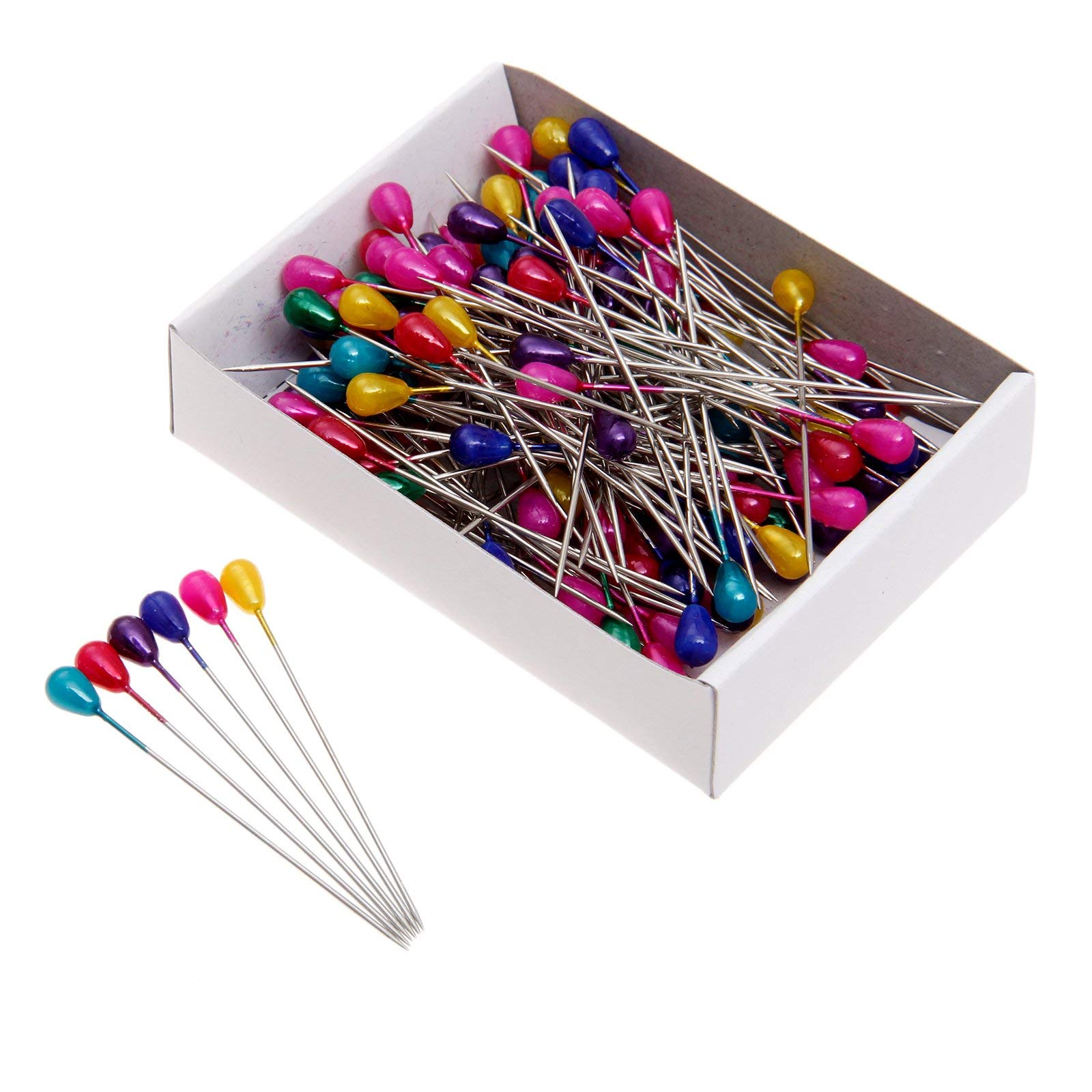 Hicello 144Pcs Colorful Pearl Head Pins - 55mm/2.17inch Sewing and Dressmaking Pins for Fabric, DIY Crafts, Wedding Corsage, Floral Arrangements - Perfect for Quilting, Embroidery, and Costume Design