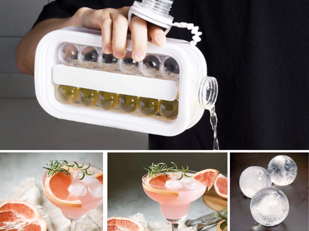 LittleStar 2-in-1 Ice Cube Tray & Ice Ball Maker - 17 Grid Silicone Mold with Flat Lid for Cocktails, Whiskey, Coffee, Beer (White) | Perfect for Home Bars, Parties & Summer Drinks