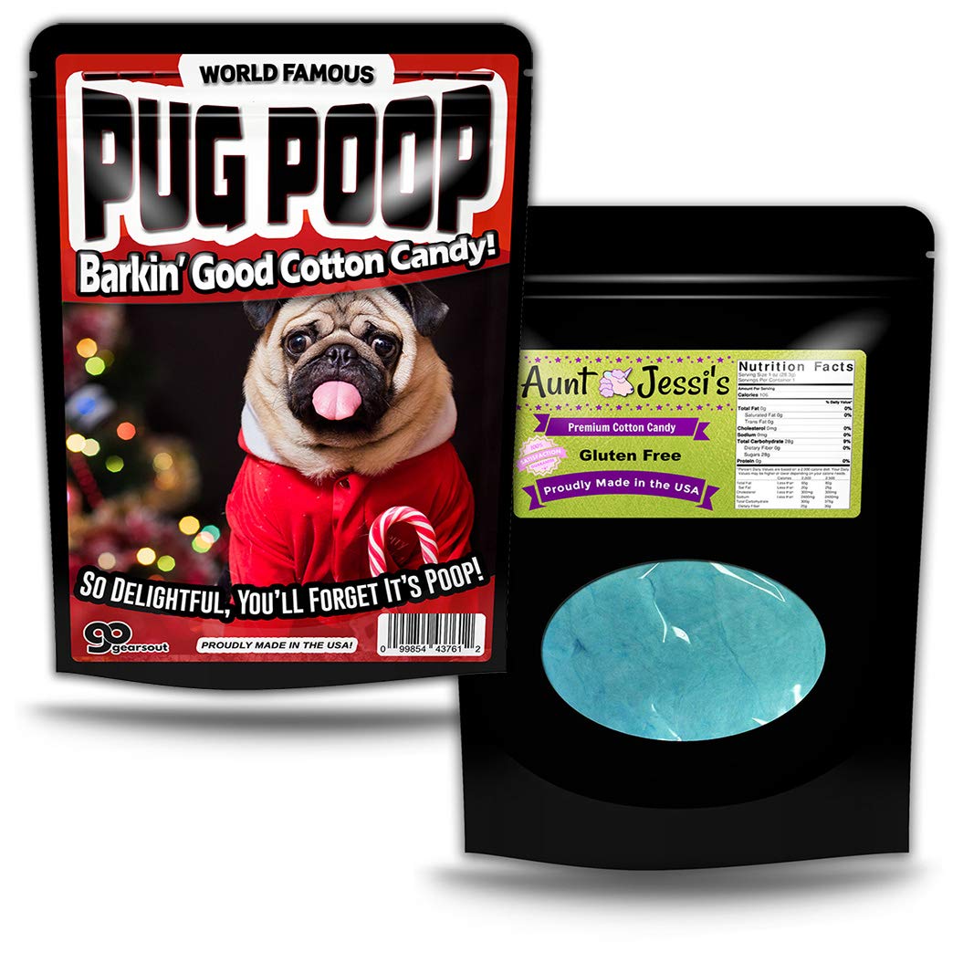 Pug Poop Cotton Candy - Funny Stocking Stuffers for Adults, Holiday Gag Gift, Gluten-Free Blue Novelty Candy - Perfect for Christmas Pranks & Office Party Gifts