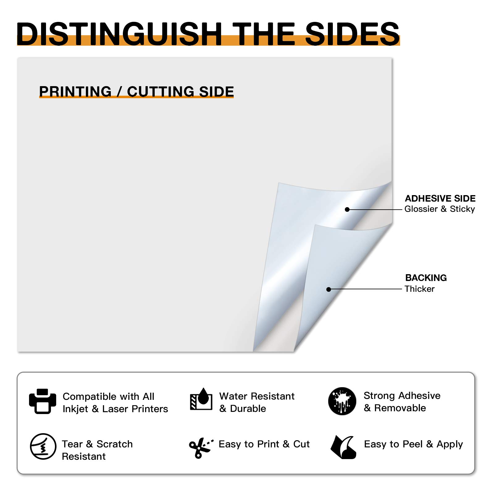 HTVRONT Printable Vinyl Sheets for Inkjet & Laser Printers - 40 Pack Matte White Sticker Paper 8.5