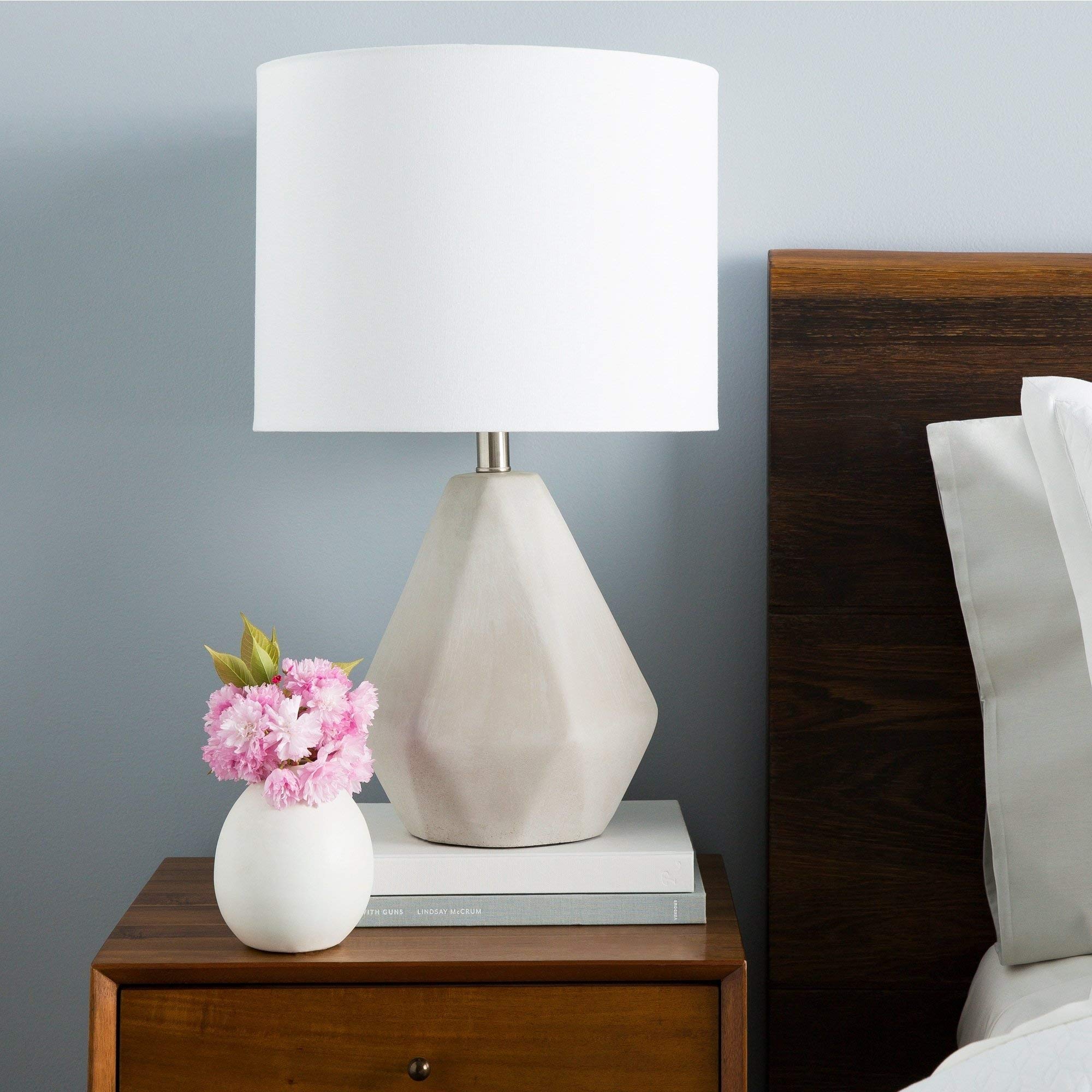 Industrial Modern Concrete Table Lamp - Grey White Cement Glass Floor Lamp for Bedroom, Office & Coffee Table - Stylish Lighting Fixture for Home Decor & Workspace Ambience