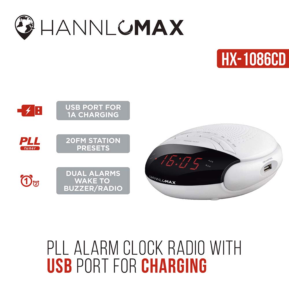 HANNLOMAX HX-200 Digital Alarm Clock Radio with PLL FM Tuner, 6 Preset Stations & Dual Alarm - 0.6