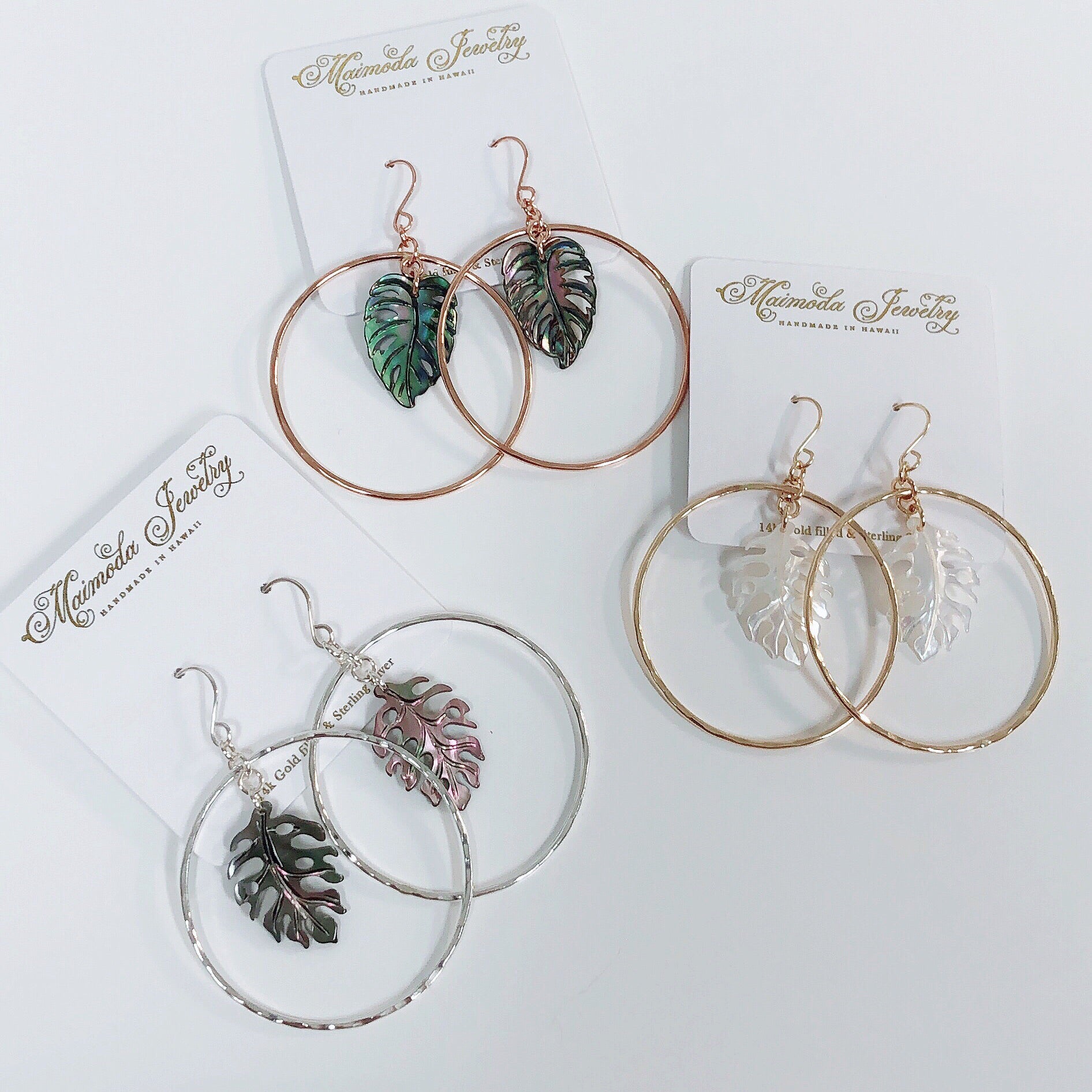 KAORI Mother of Pearl Monstera Earrings (E451) - Elegant Pearl Leaf Design for Women, Perfect for Parties, Weddings & Everyday Wear