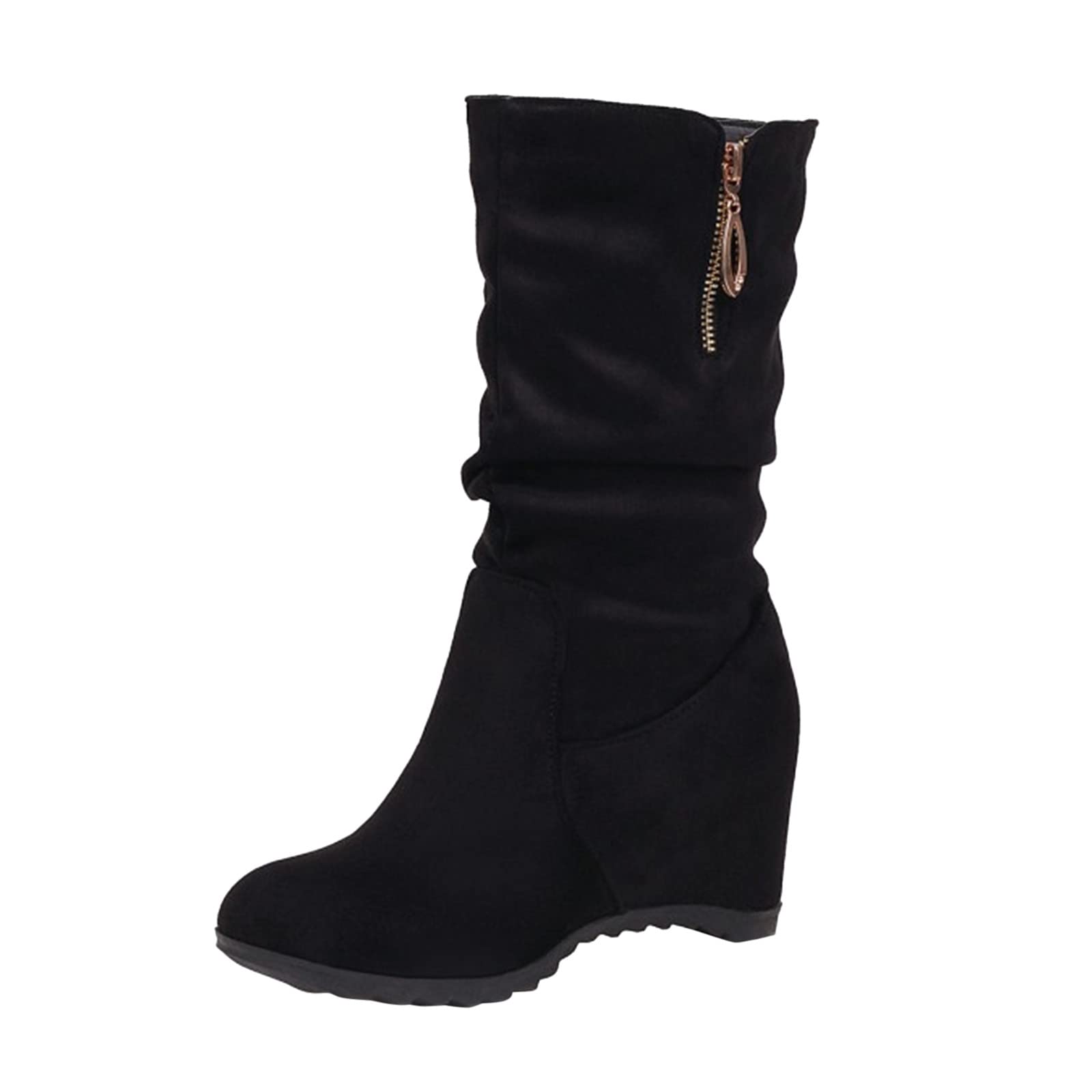 **SBGMoSJ Women's Western Cowboy Cowgirl Boots - Black Leather Knee-High Riding Boots for Wide Calf, Round Toe & Skin-Tight Fit | Perfect for Country Rides, Rodeos & Fashion Outfits**