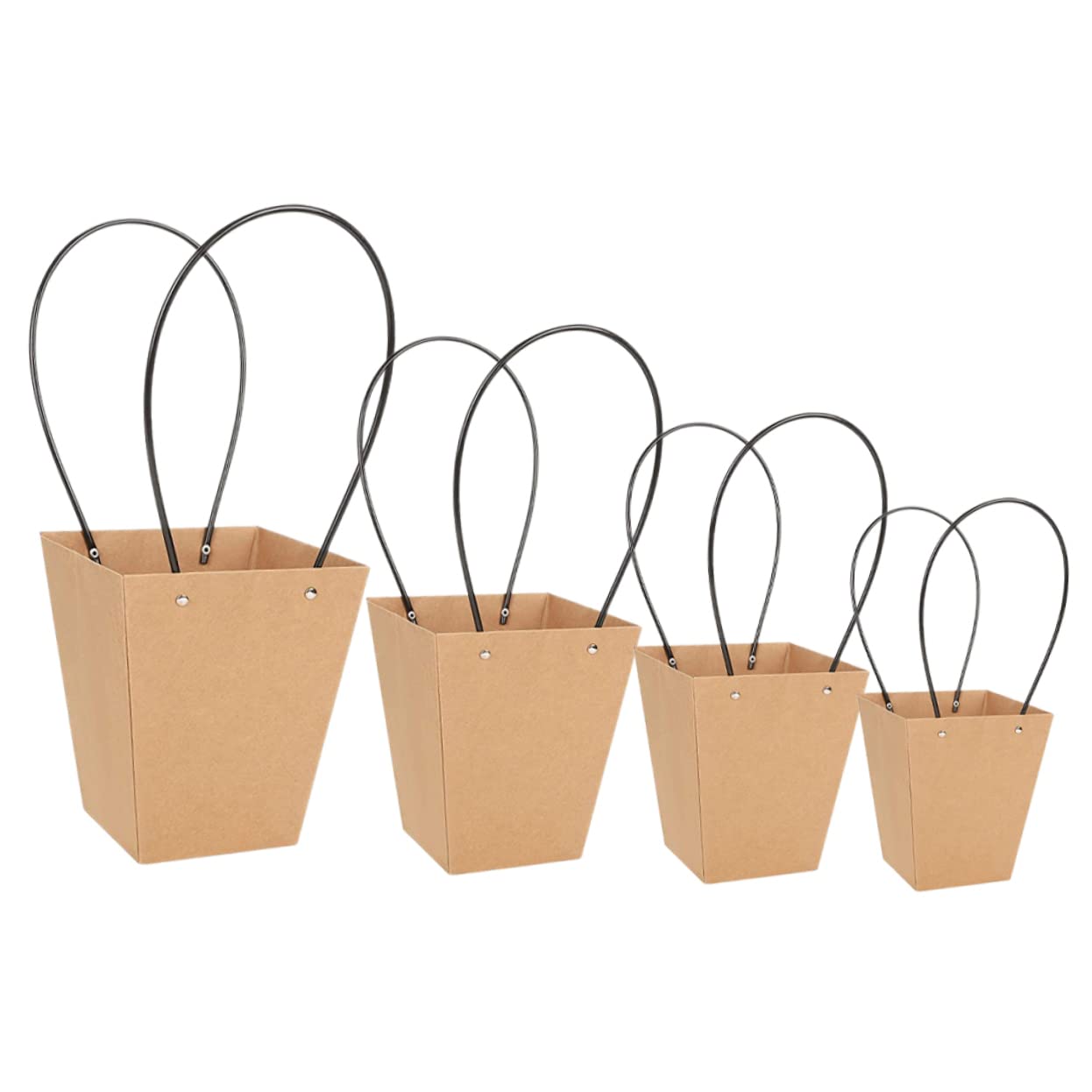 20 Pack Brown Kraft Paper Flower Bags with Handles - Eco-Friendly Bouquet Gift Bags for Weddings, Baby Showers & Party Favors - Portable Bulk Flower Packaging