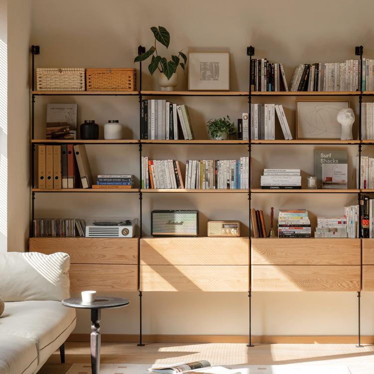 Solid Oak Wood Industrial Style Multi-Tier Storage Shelf - Perfect for Home Office, Garage & Living Room Organization
