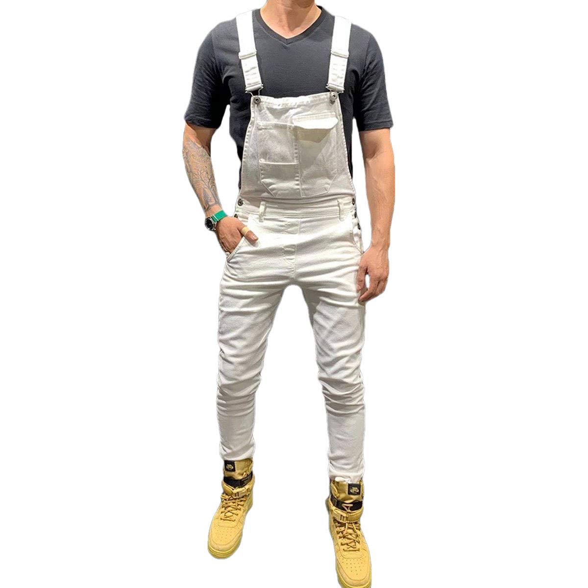 **Men's Slim Fit Denim Bib Overalls - Fashion Workwear Jumpsuit with Pockets | Durable & Stylish for Work, Casual Outfits & Outdoor Activities**