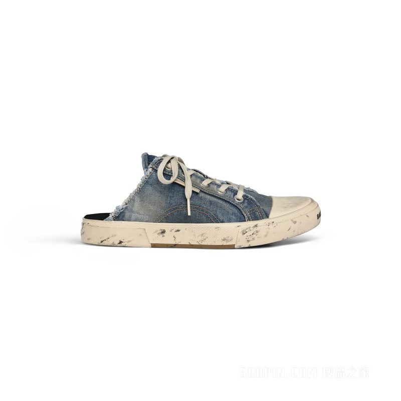 Balenciaga Paris Denim Flat Mules - Women's Designer Slip-On Shoes for Casual & Summer Outfits